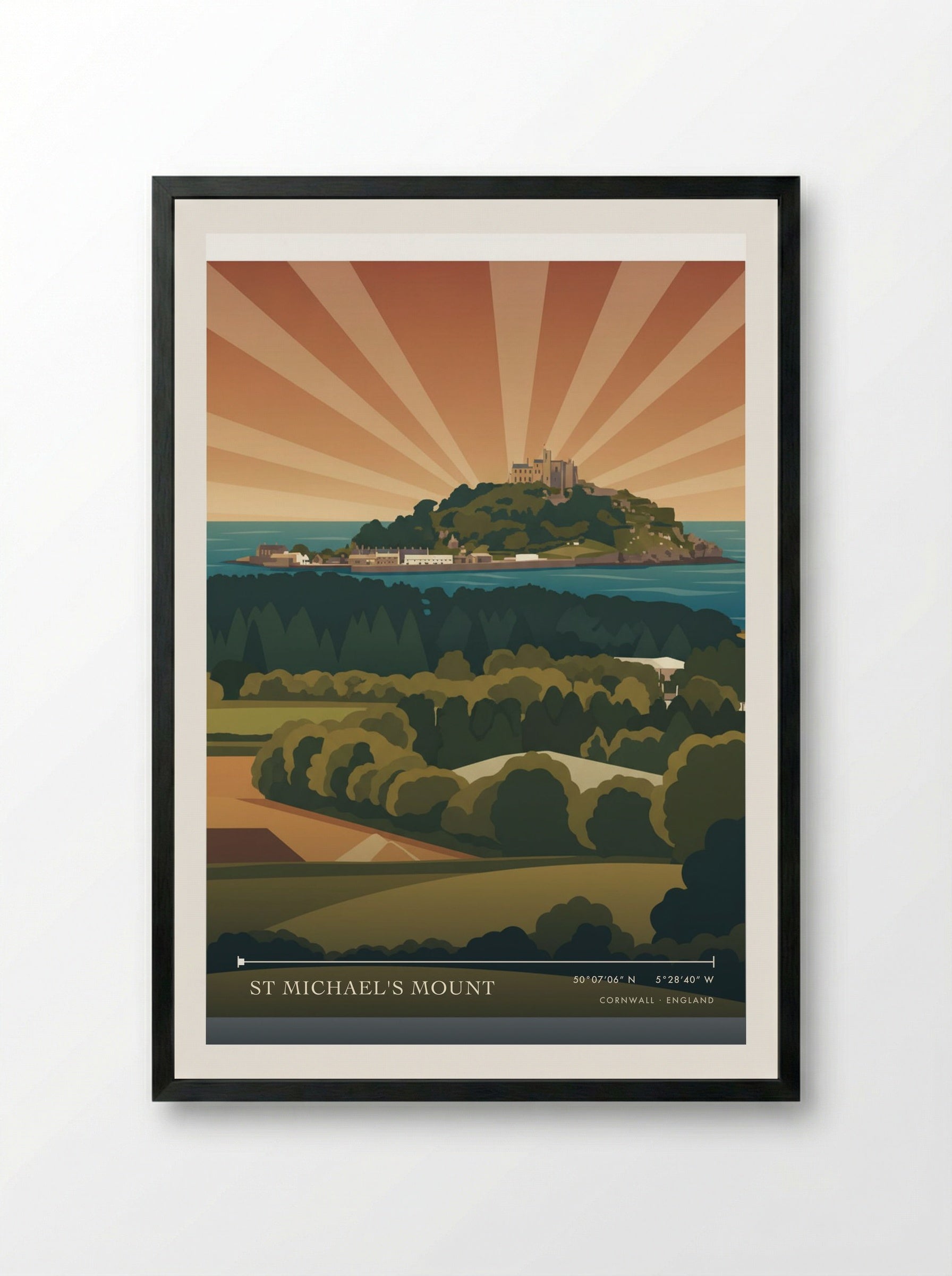St Michael's Mount Cornwall England Travel Poster - Framed Print Black