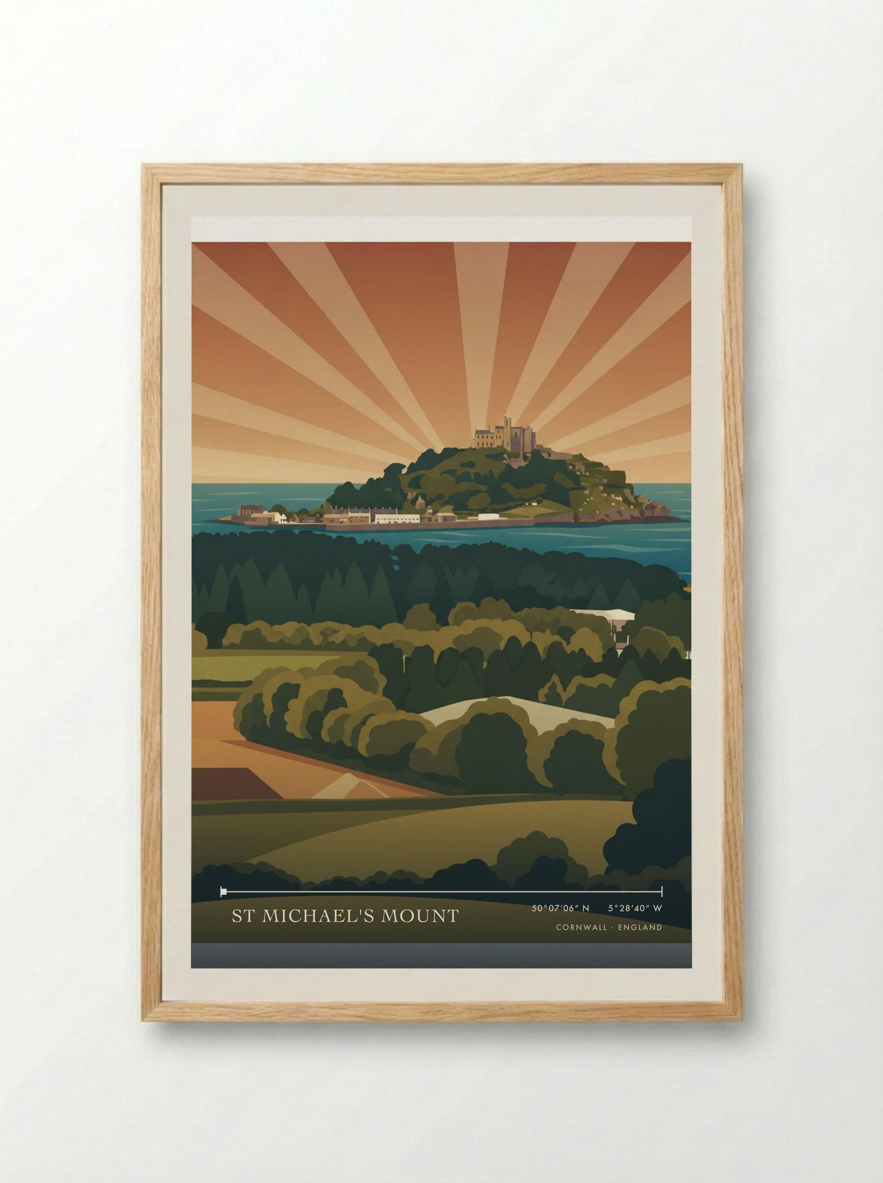 St Michael's Mount Cornwall England Travel Poster - Framed Print Wood
