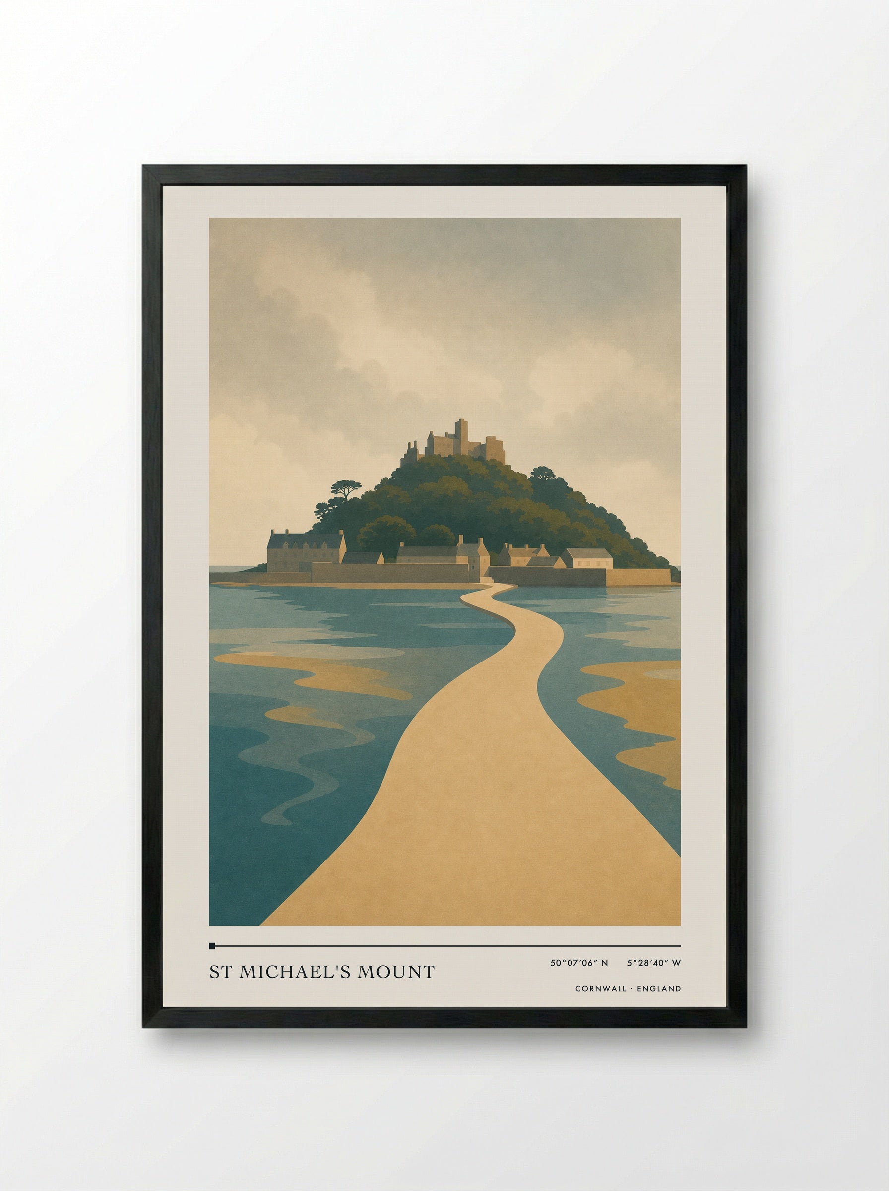 St Michael's Mount Travel Poster Artwork - Framed Print Black