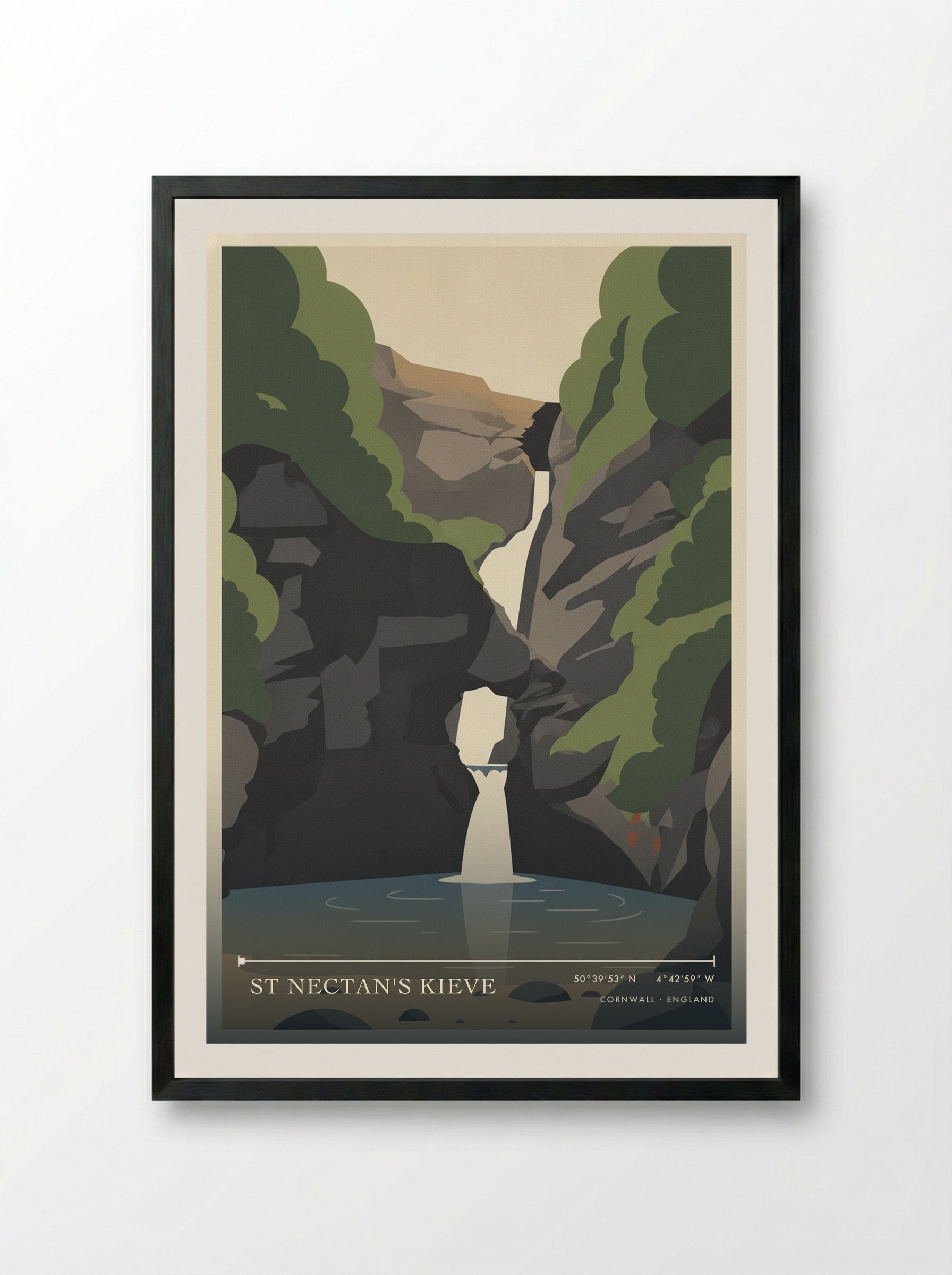 St Nectan's Kieve Cornwall England Travel Poster - Framed Print Black