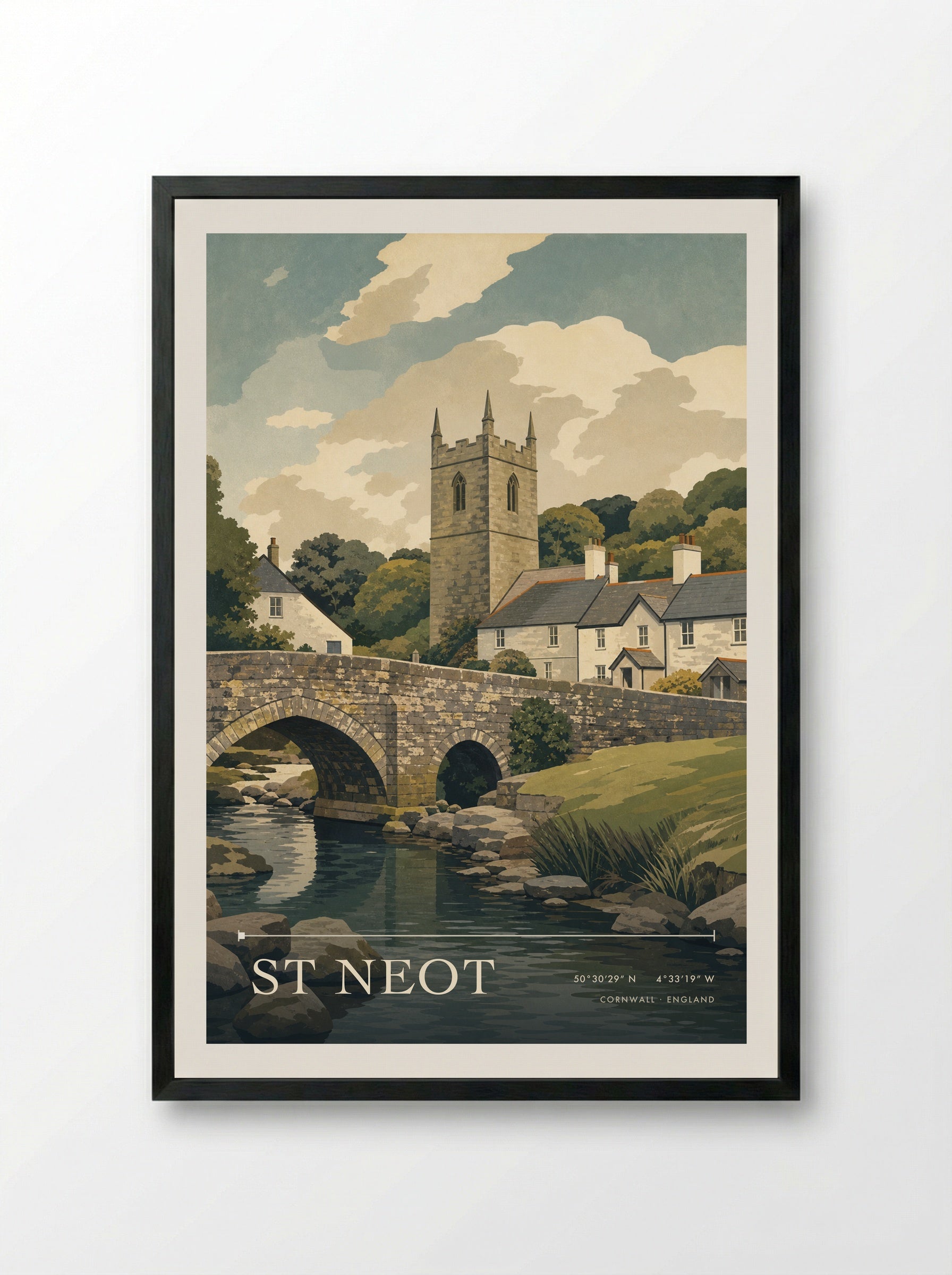 St Neot Cornwall England Travel Poster - Framed Print Black