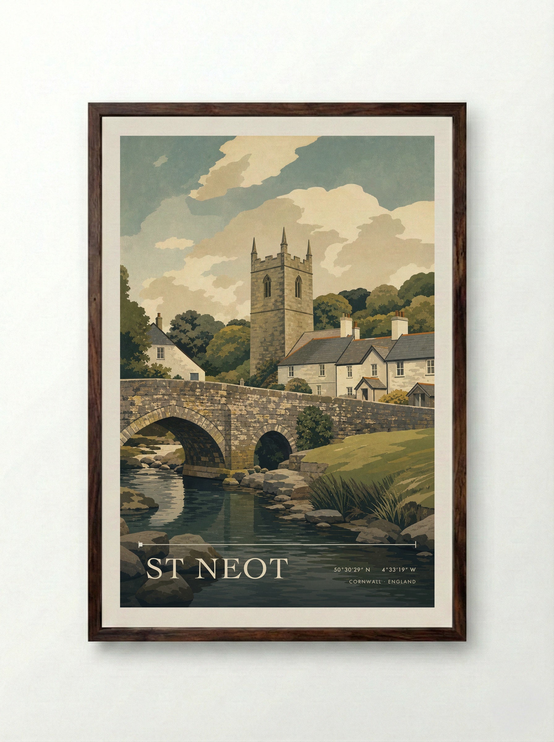 St Neot Cornwall England Travel Poster - Framed Print Dark Wood