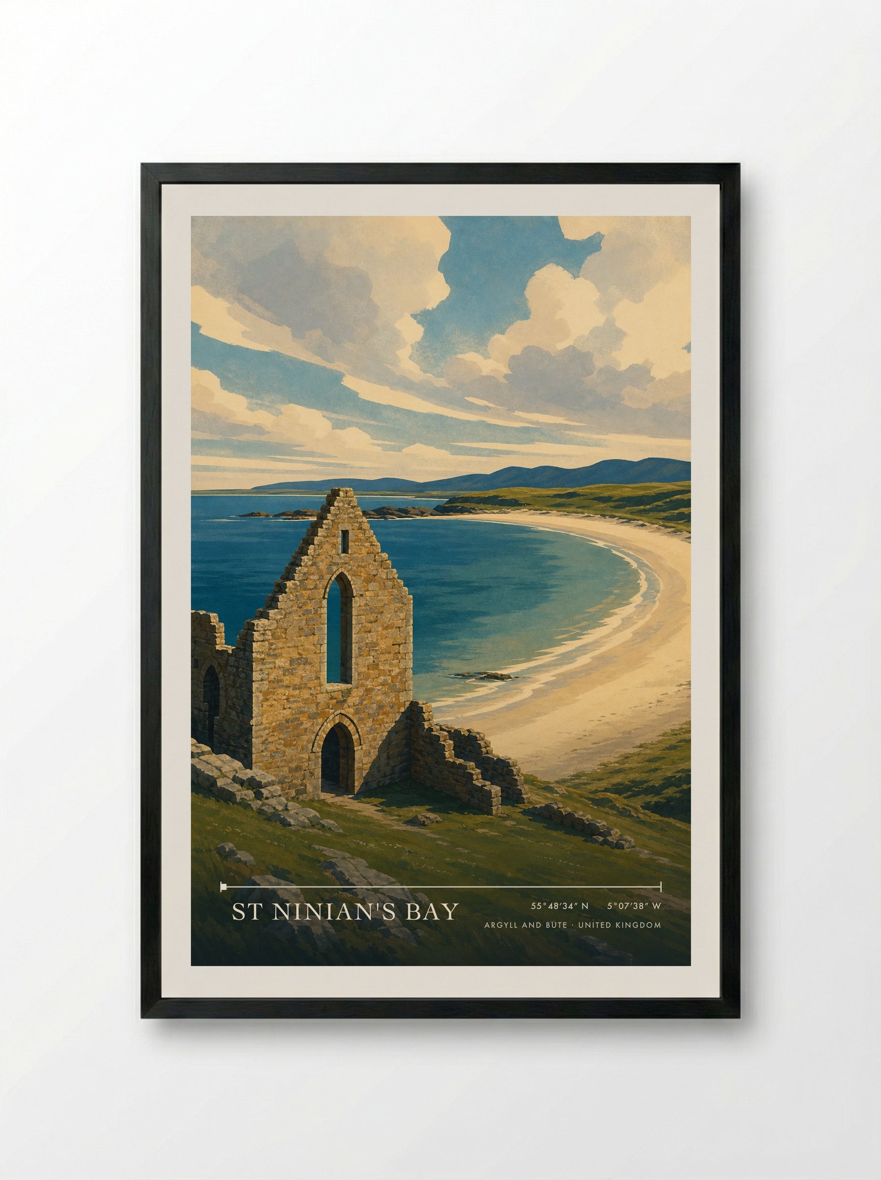 St Ninian's Bay Argyll and Bute United Kingdom Travel Poster - Framed Print Black