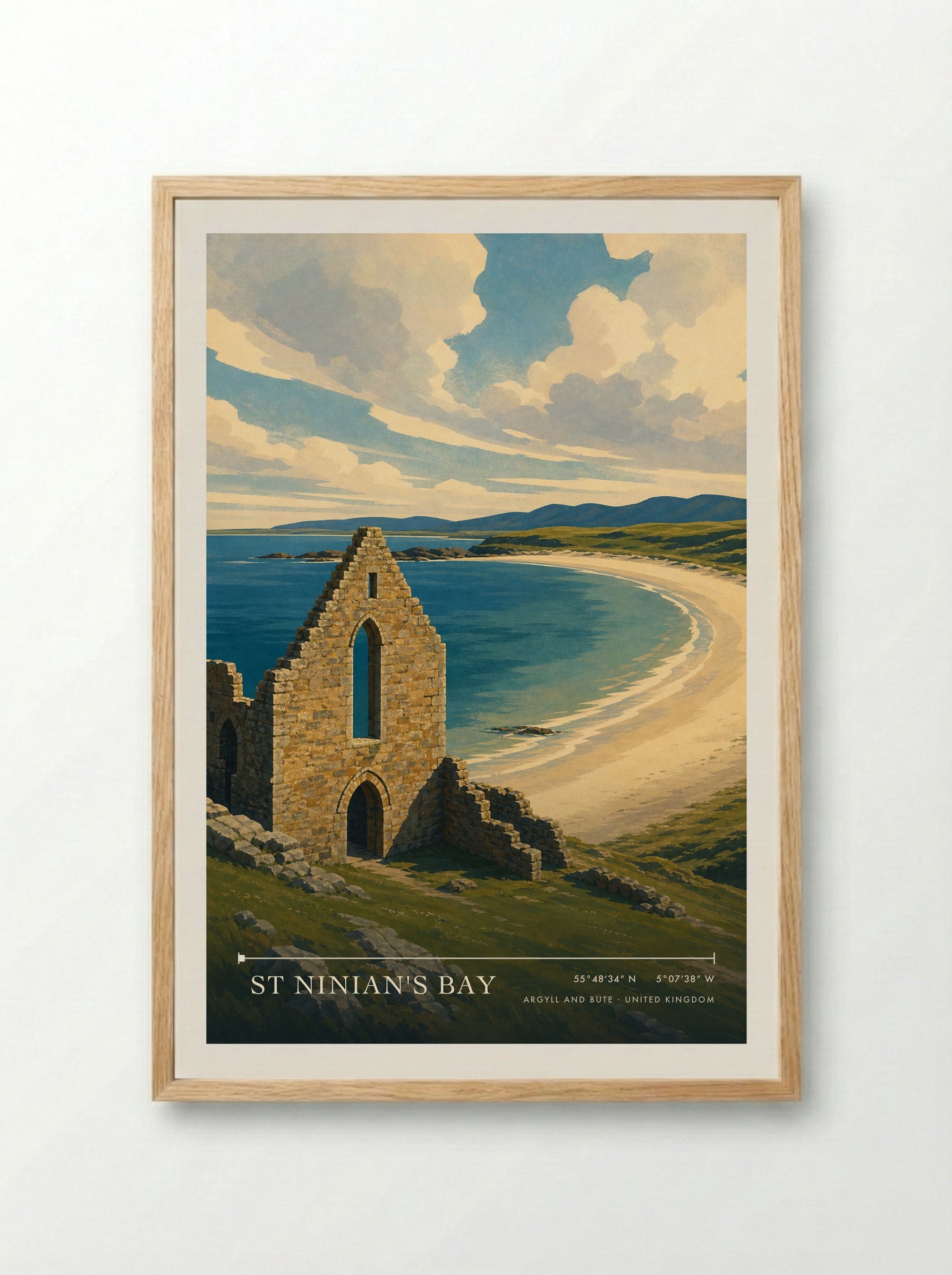 St Ninian's Bay Argyll and Bute United Kingdom Travel Poster - Framed Print Wood