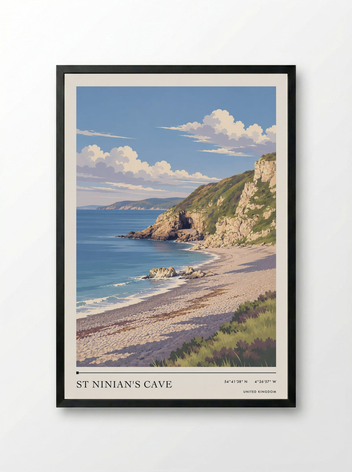 St Ninian's Cave | Travel Poster - Framed Print Black