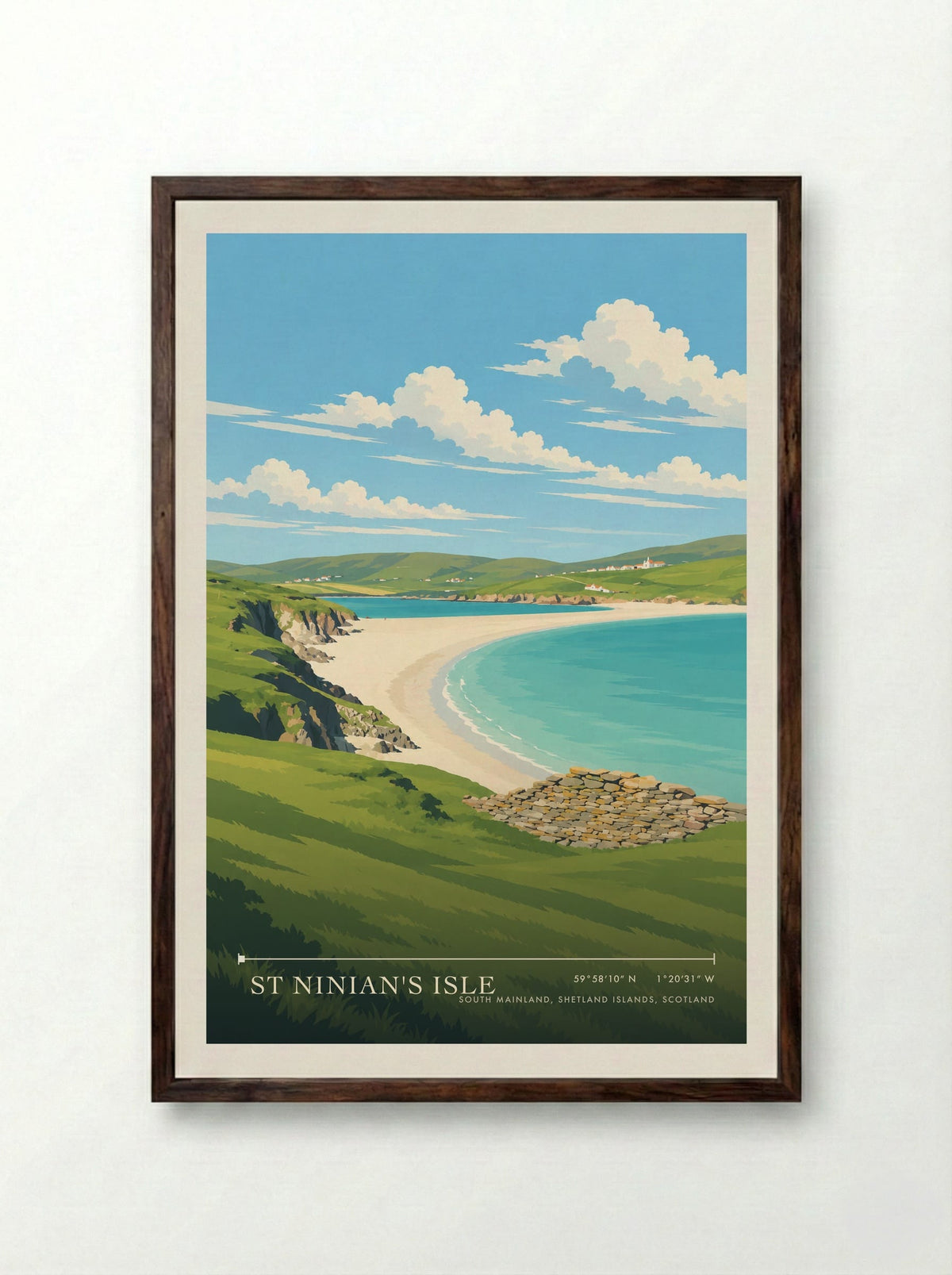 St Ninian's Isle, South Mainland, Shetland Islands, Scotland | Travel Poster - Framed Print Dark Wood
