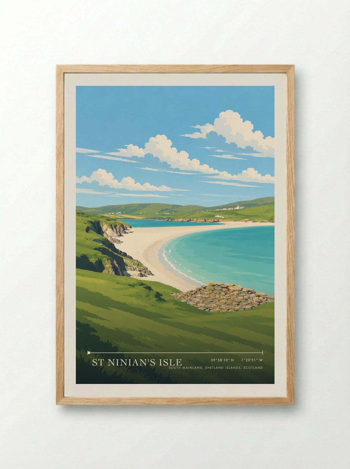 St Ninian's Isle, South Mainland, Shetland Islands, Scotland | Travel Poster - Framed Print Wood