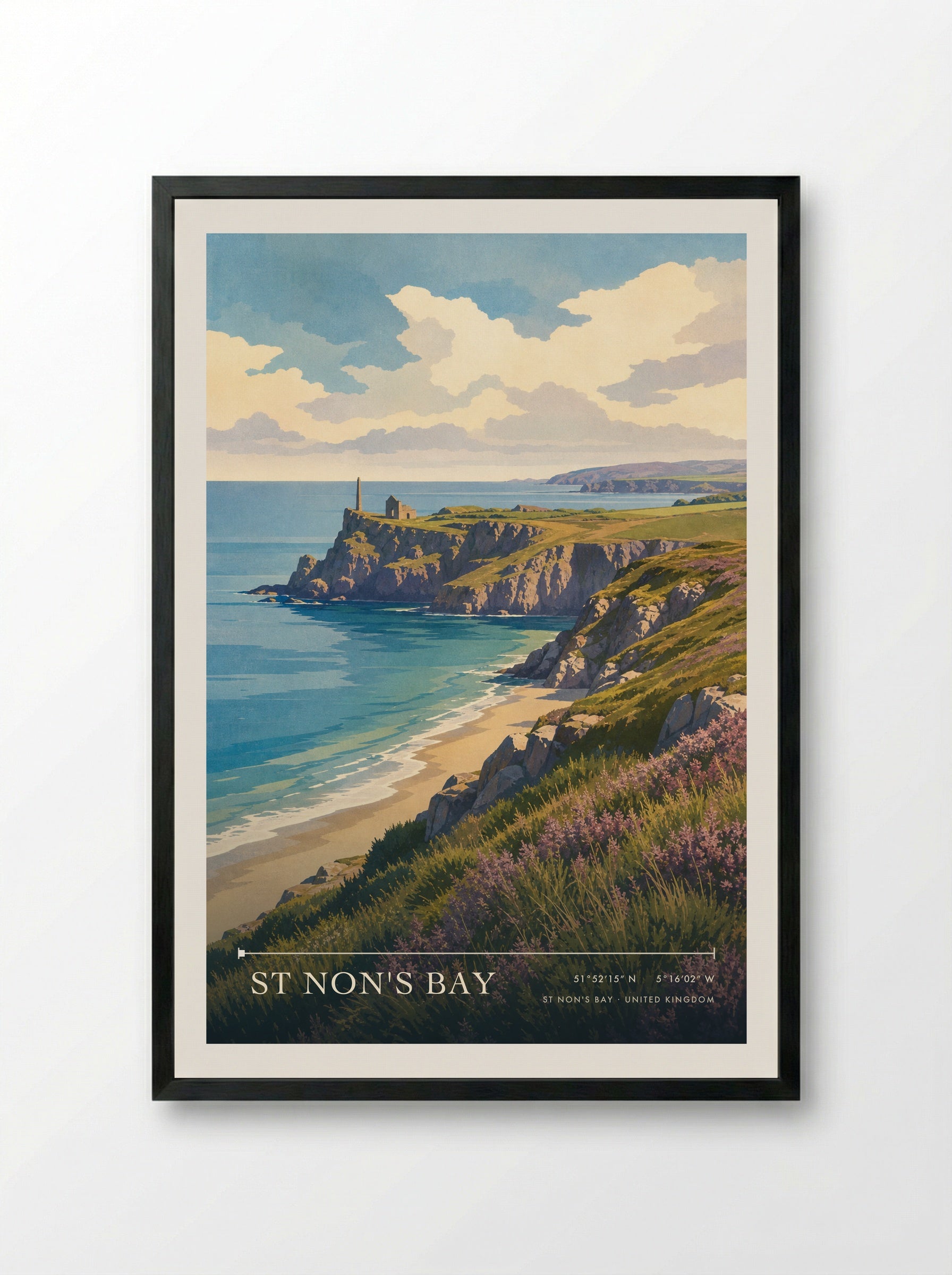 St Non's Bay United Kingdom Travel Poster - Framed Print Black