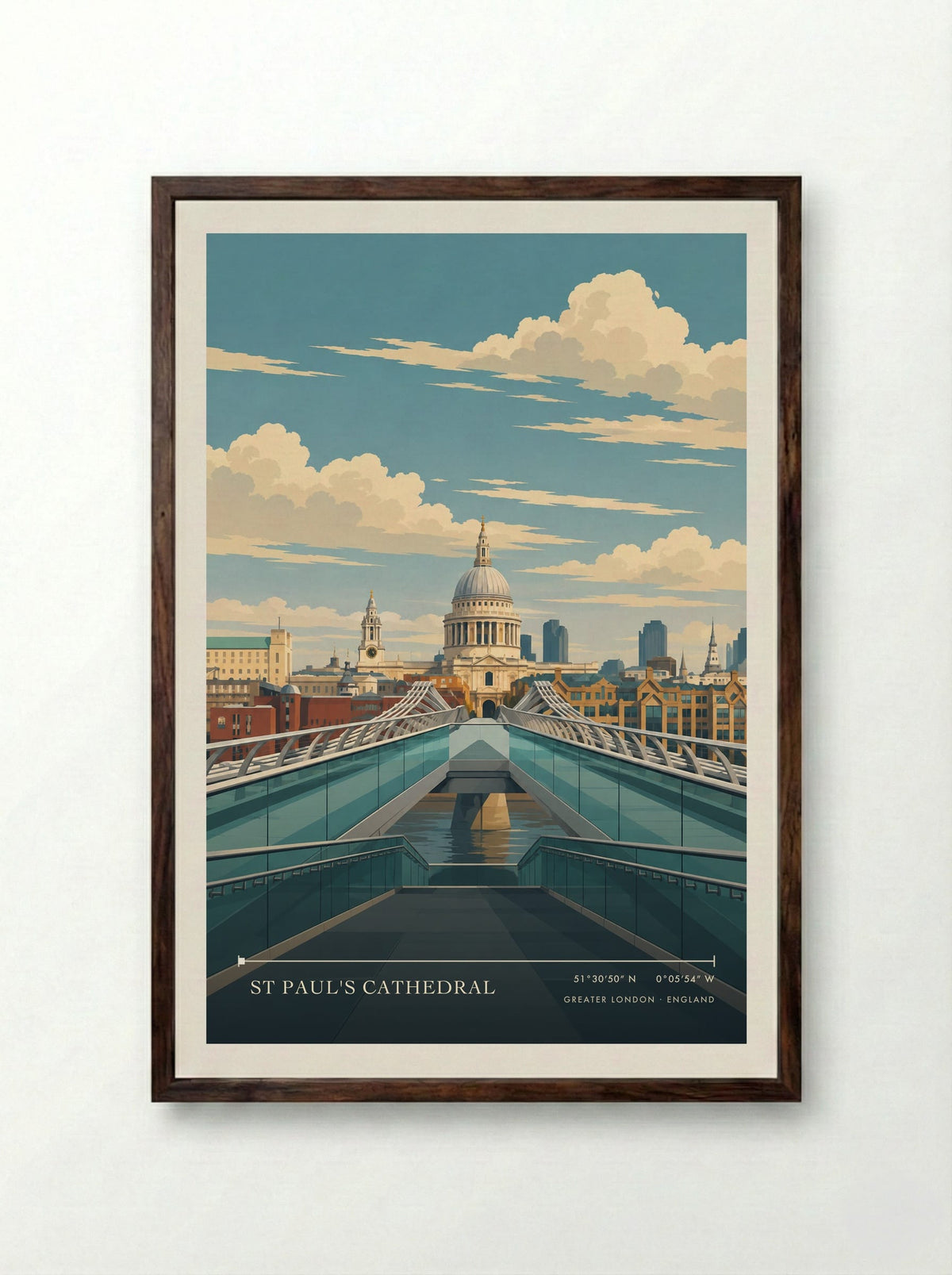 St Paul's Cathedral, Greater London | Travel Poster - Framed Print Dark Wood
