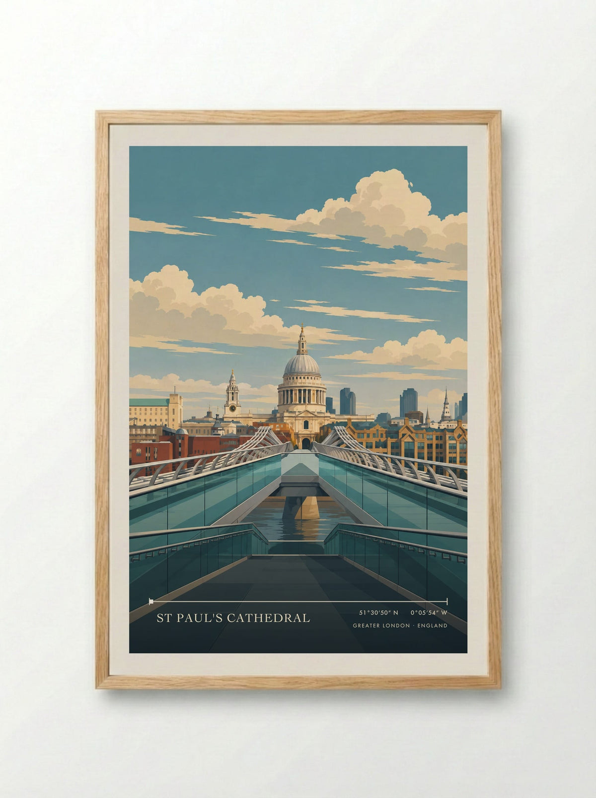 St Paul's Cathedral, Greater London | Travel Poster - Framed Print Wood