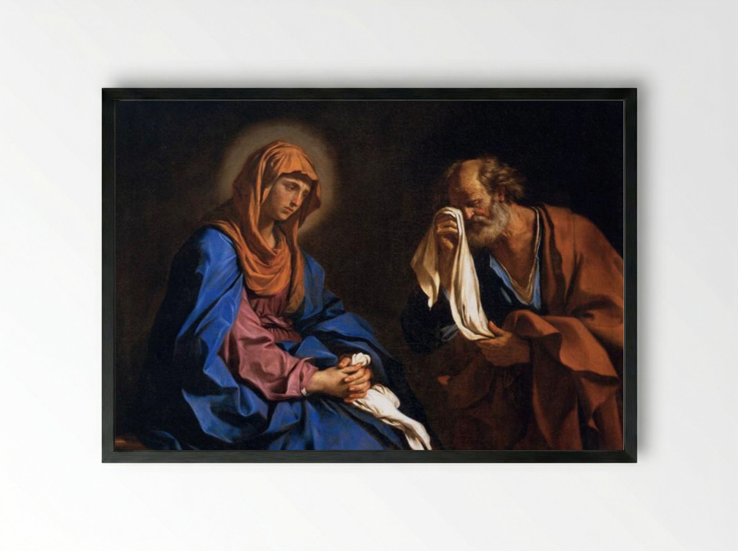 St Peter Weeping before the Virgin - Guercino - Framed Print Black