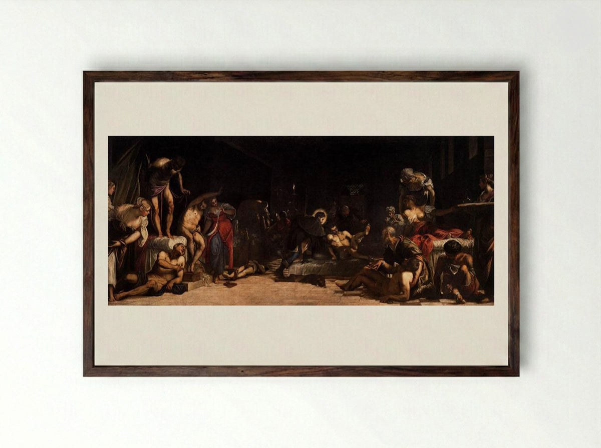 St Roch in the Hospital - Tintoretto - Framed Print Dark Wood