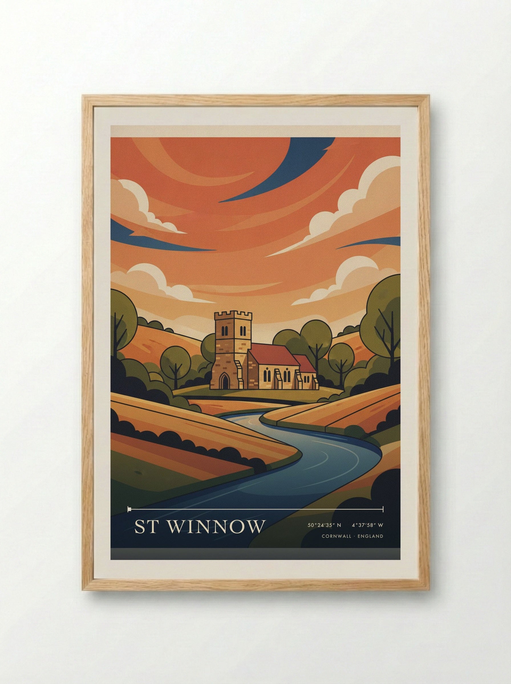 St Winnow Cornwall England Travel Poster - Framed Print Wood