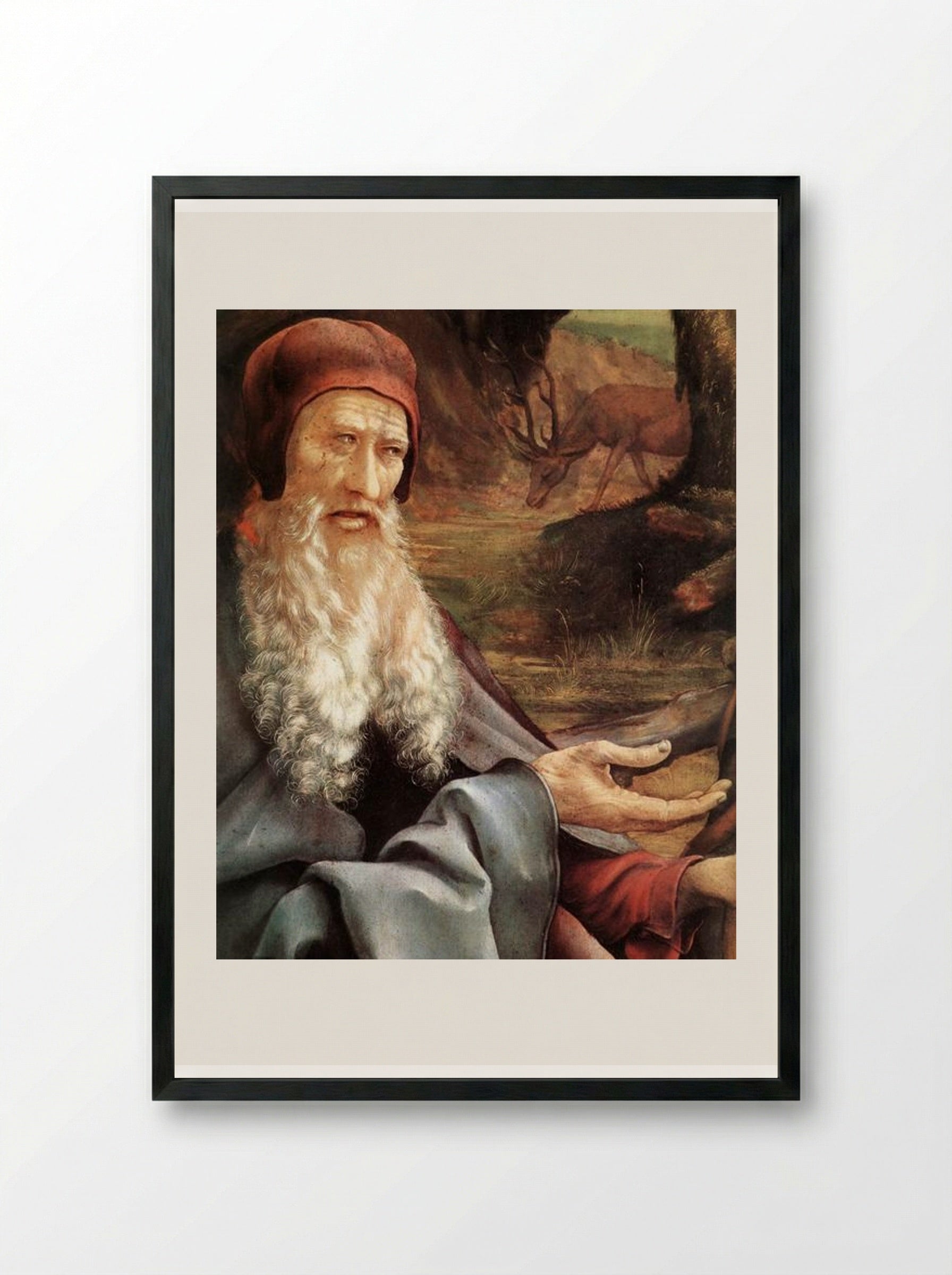 St. Anthony Visiting St. Paul the Hermit in the Desert - Matthias Grünewald - Framed Print Black