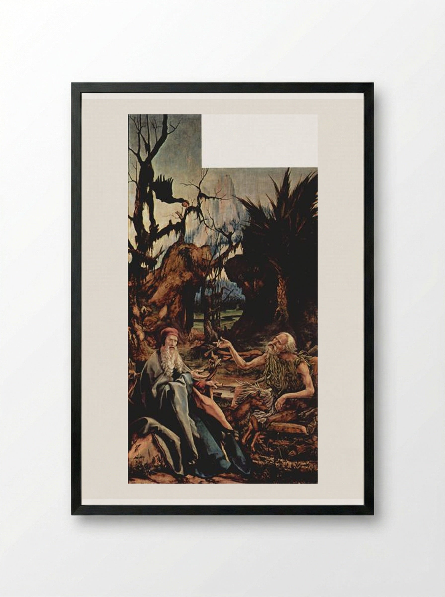 St. Anthony Visiting St. Paul the Hermit in the Desert - Matthias Grünewald - Framed Print Black