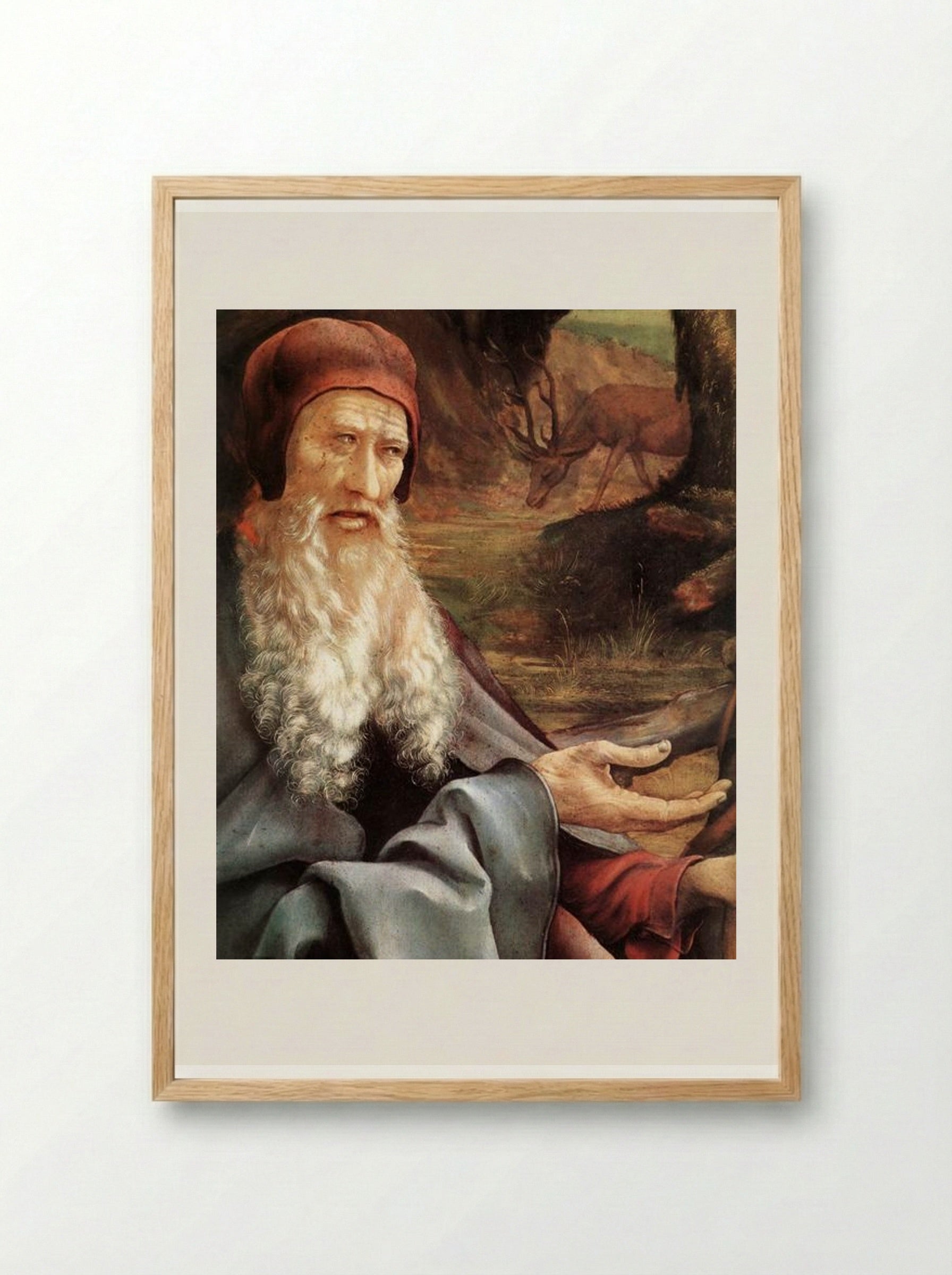 St. Anthony Visiting St. Paul the Hermit in the Desert - Matthias Grünewald - Framed Print Wood