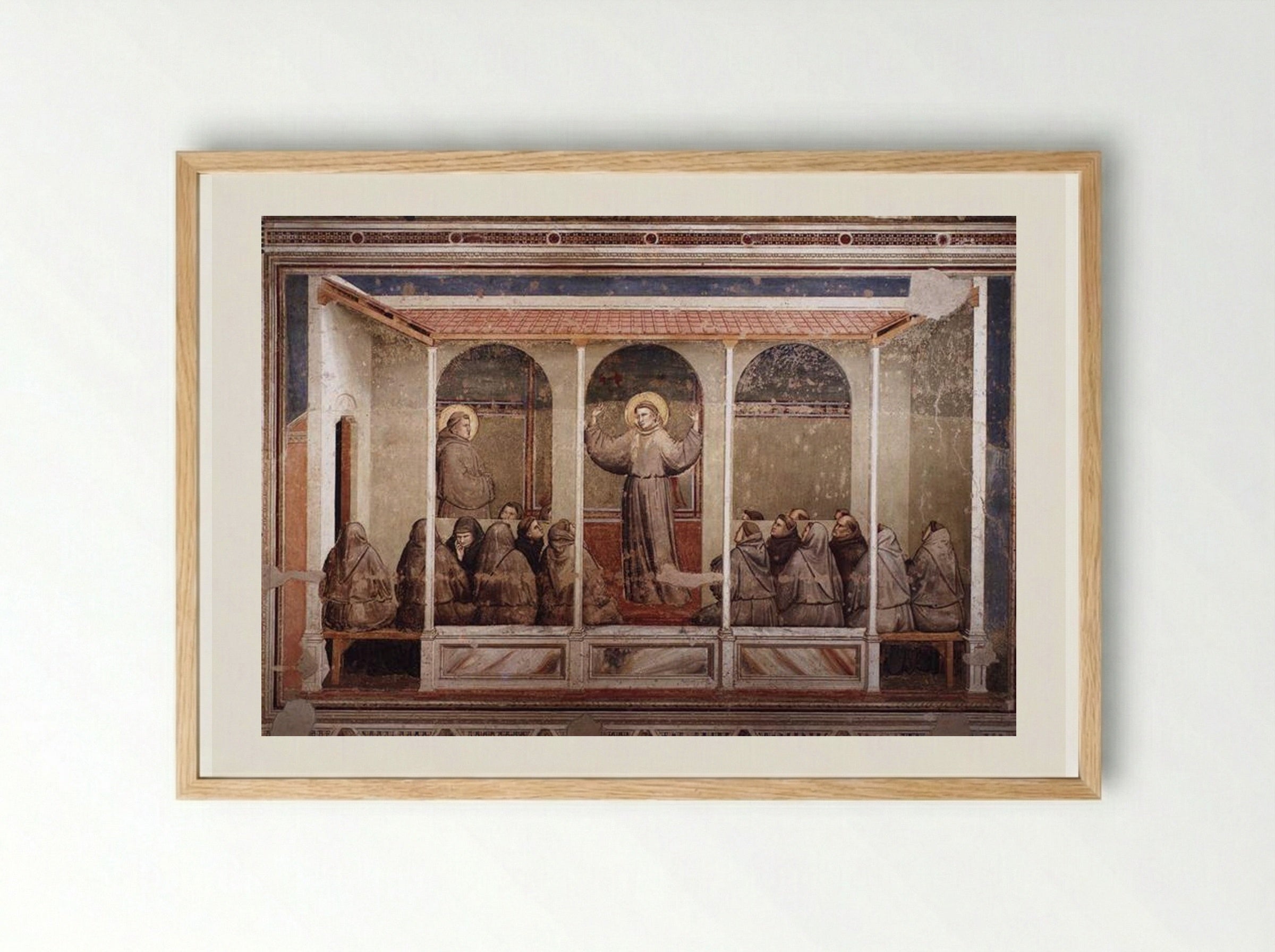 St. Francis Appears to St. Anthony in Arles - Giotto di Bondone - Framed Print Wood
