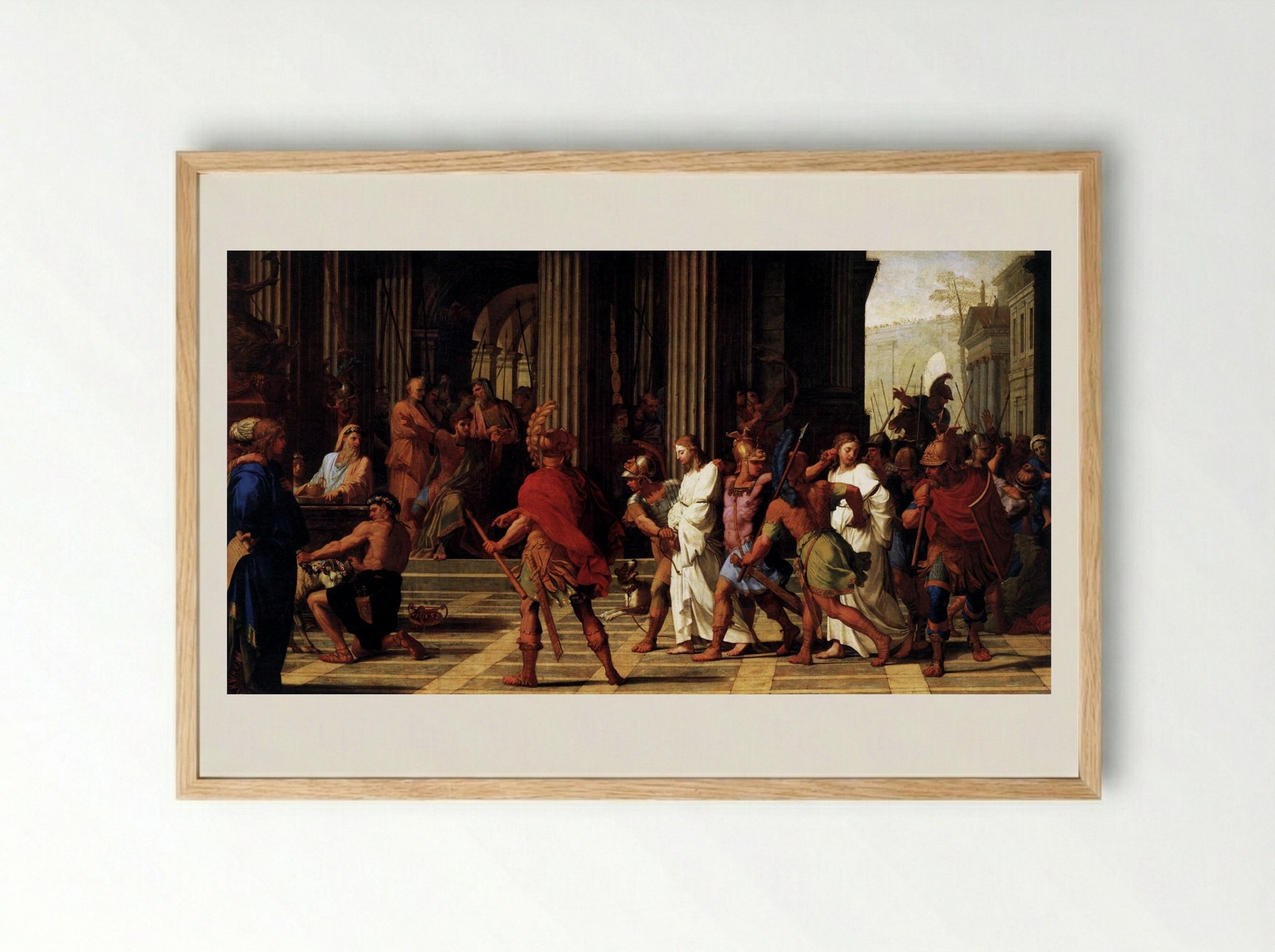 St. Gervase and St. Protase Brought before Anastasius - Eustache Le Sueur - Framed Print Wood