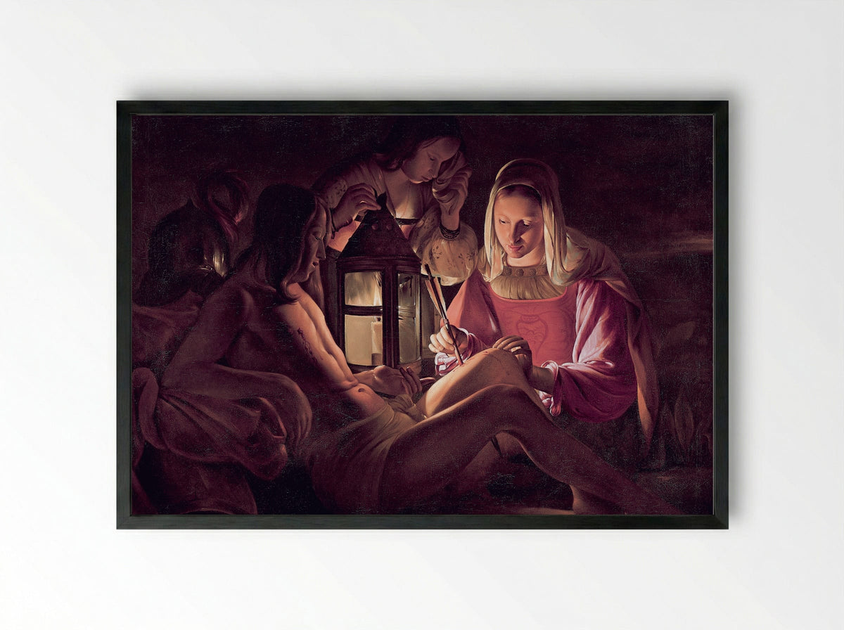 St. Sebastian Tended by St. Irene - Georges de la Tour - Framed Print Black