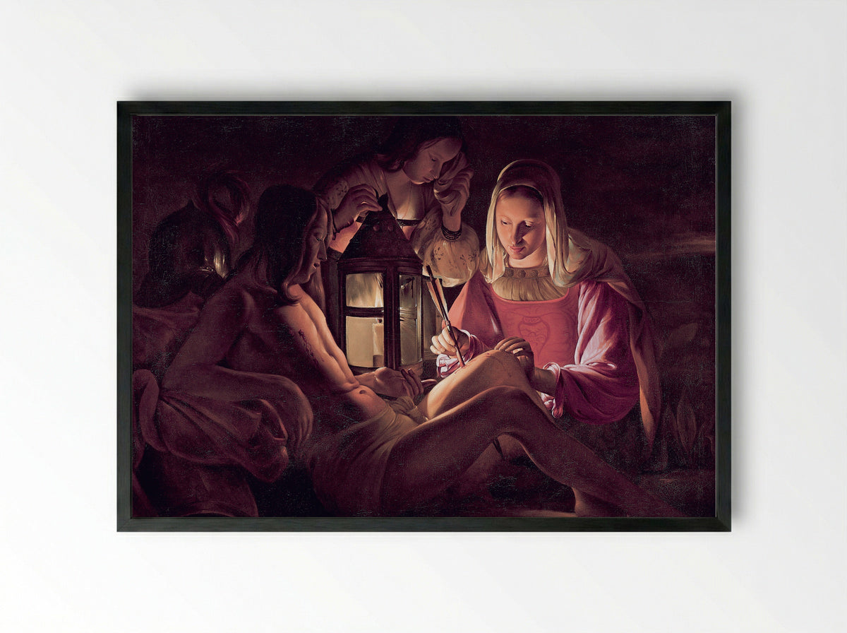 St. Sebastian Tended by St. Irene - Georges de la Tour - Framed Print Black