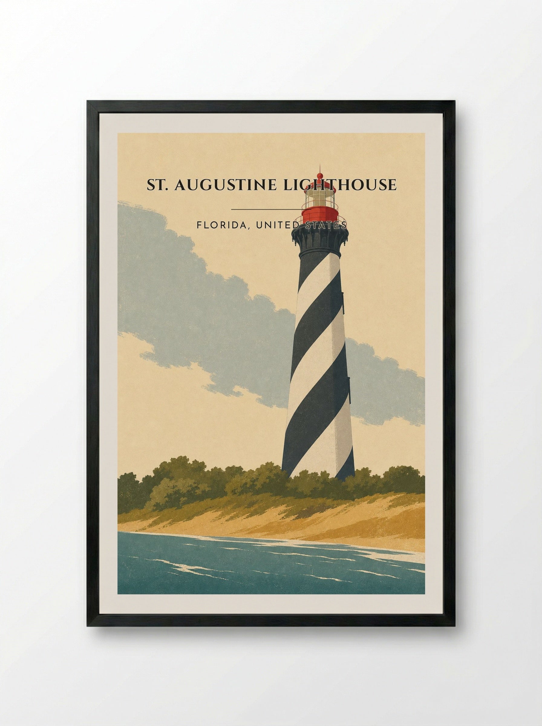 St. Augustine Lighthouse Travel Poster Artwork - Framed Print Black