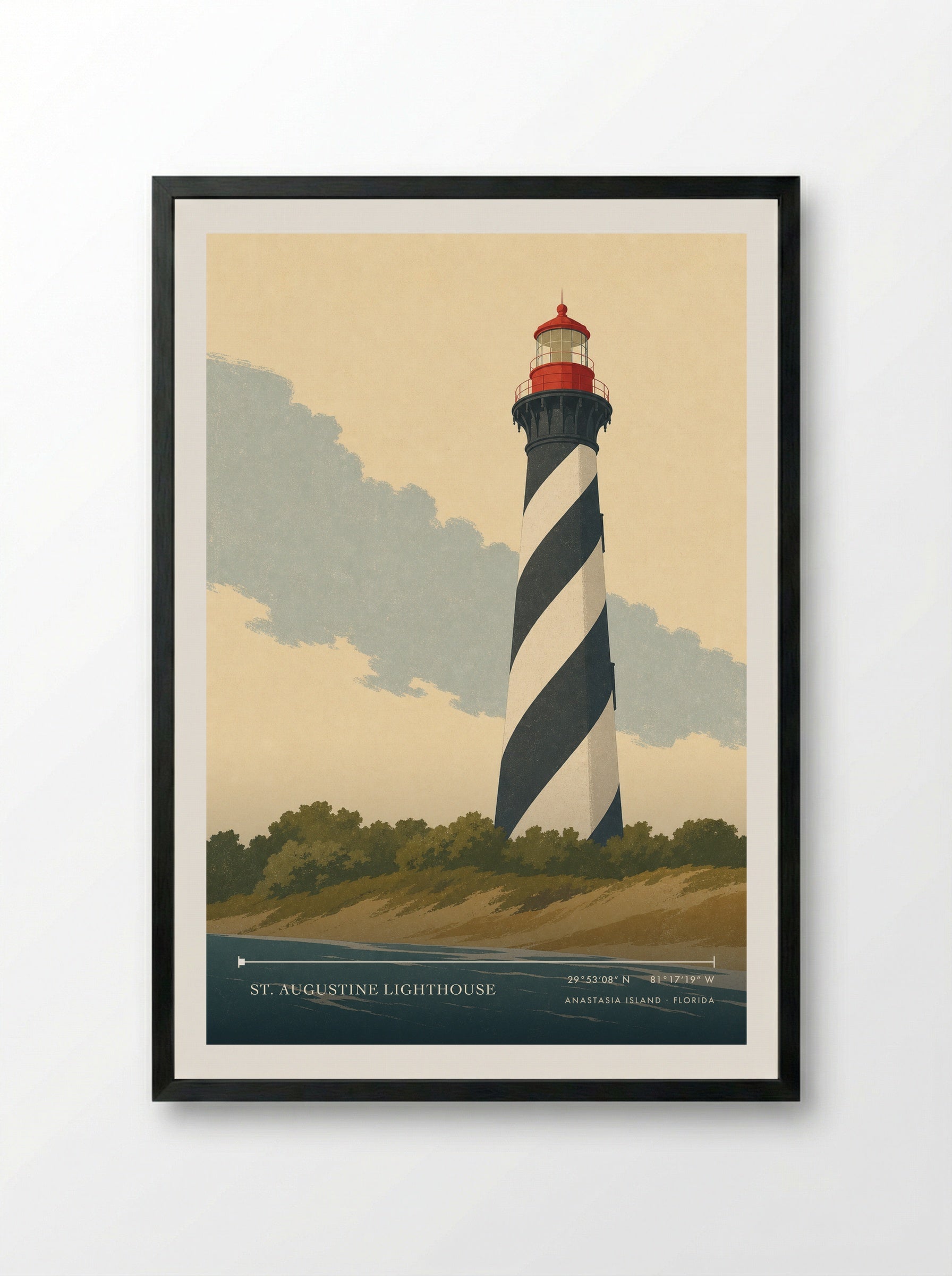 St. Augustine Lighthouse Travel Poster Artwork - Framed Print Black