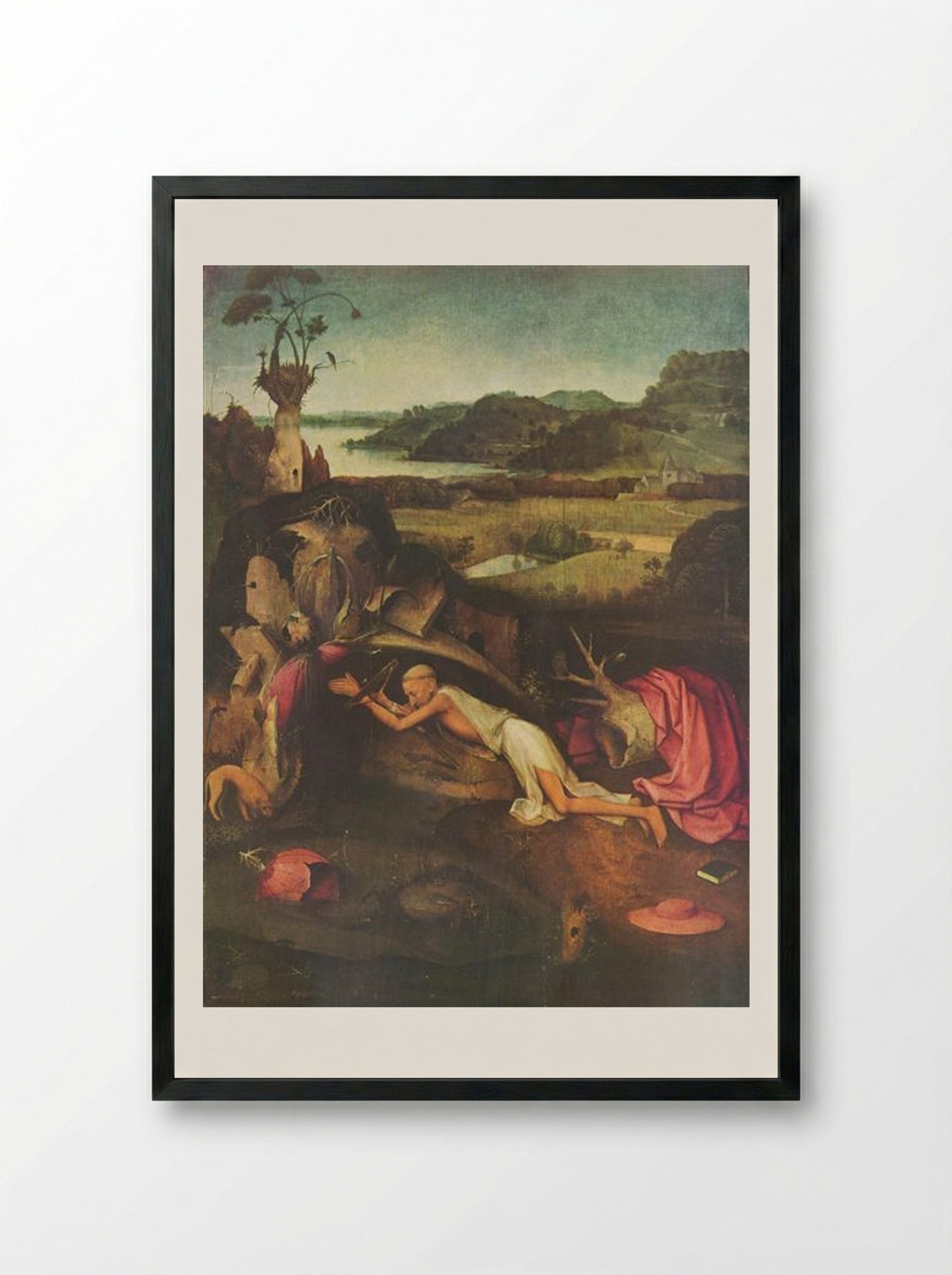 St. Jerome at Prayer - Hieronymus Bosch - Framed Print Black