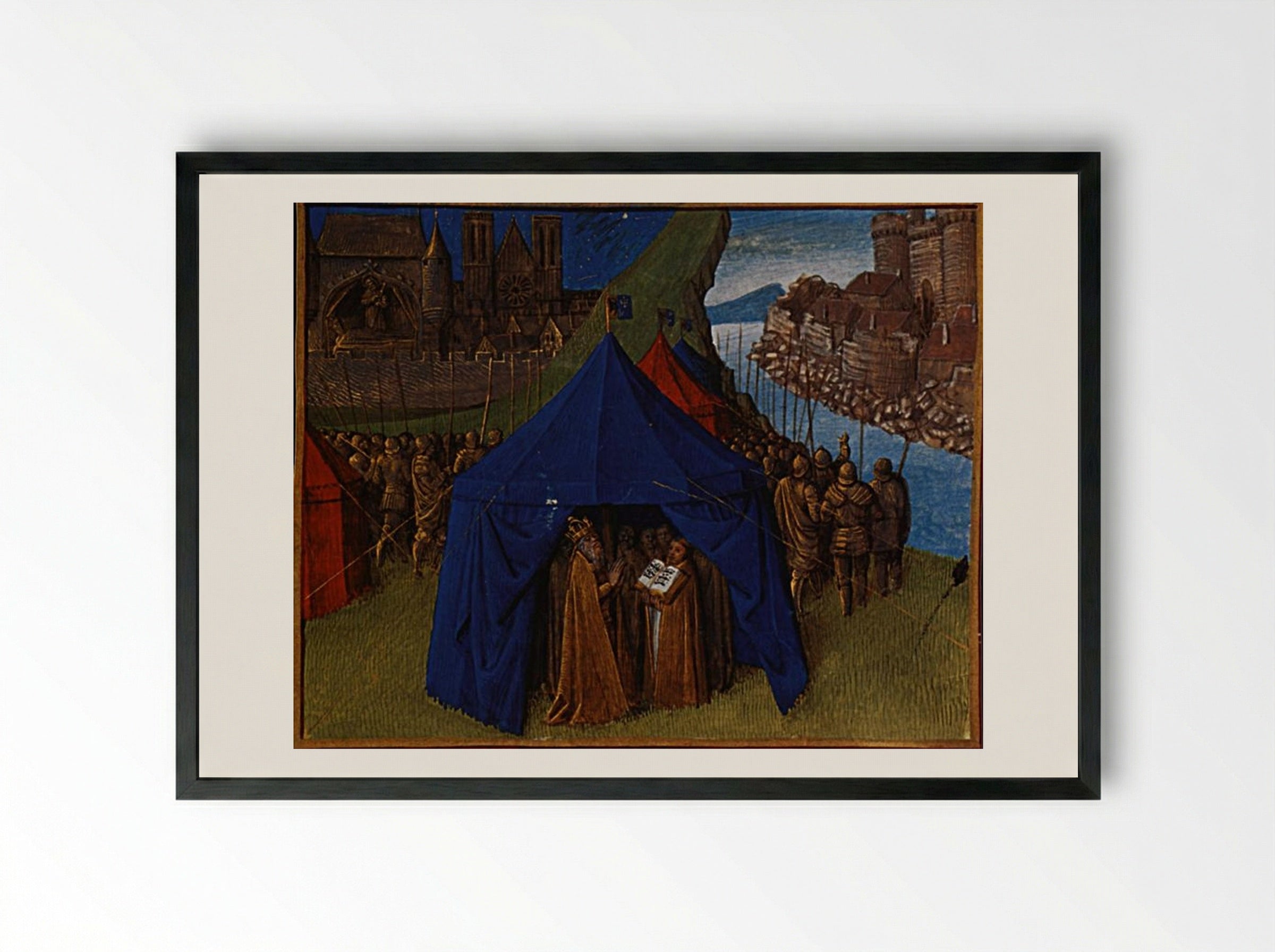 St. Jacques appears to Charlemagne - Jean Fouquet - Framed Print Black