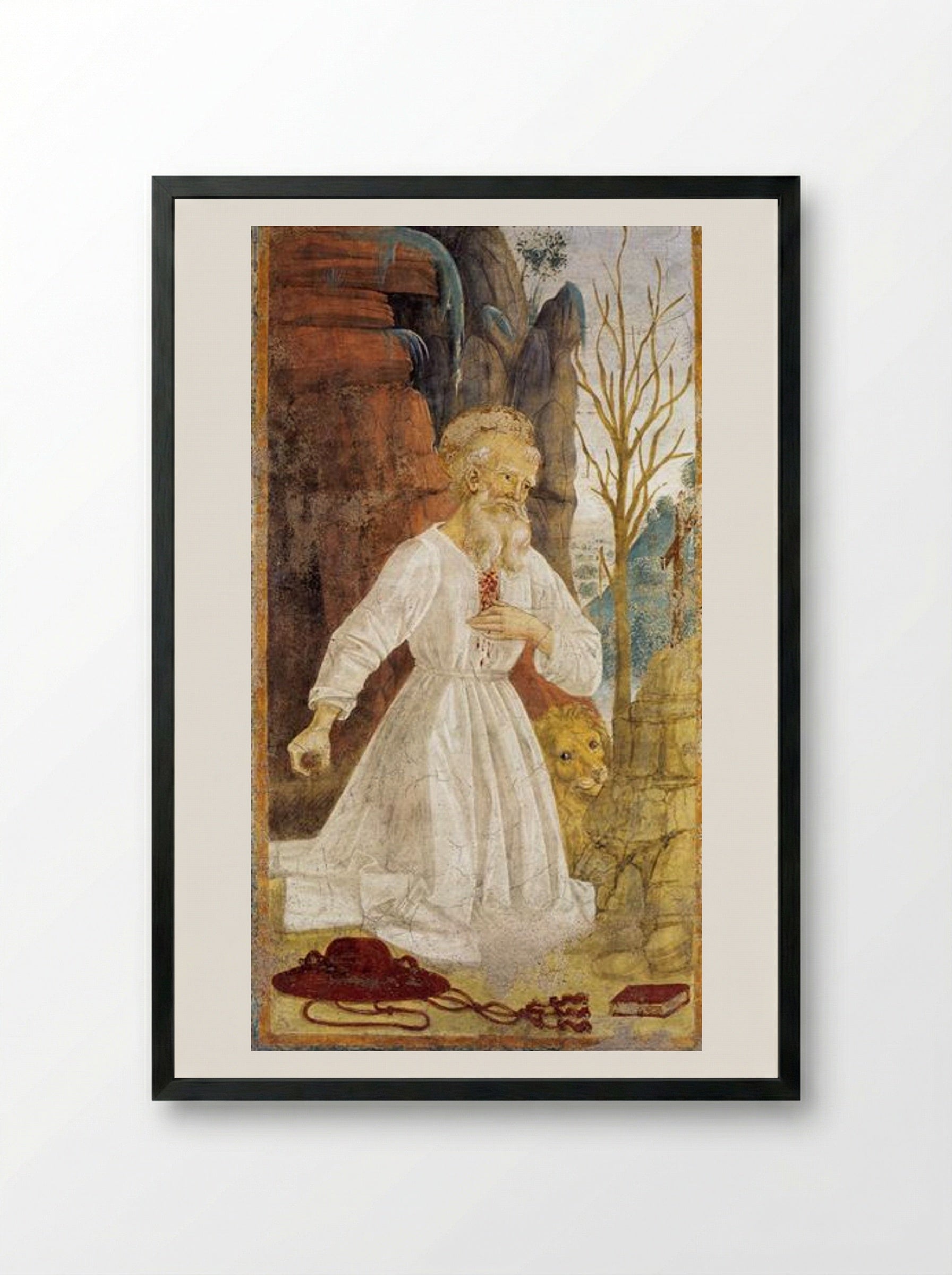 St. Jerome in Penitence - Pietro Perugino - Framed Print Black