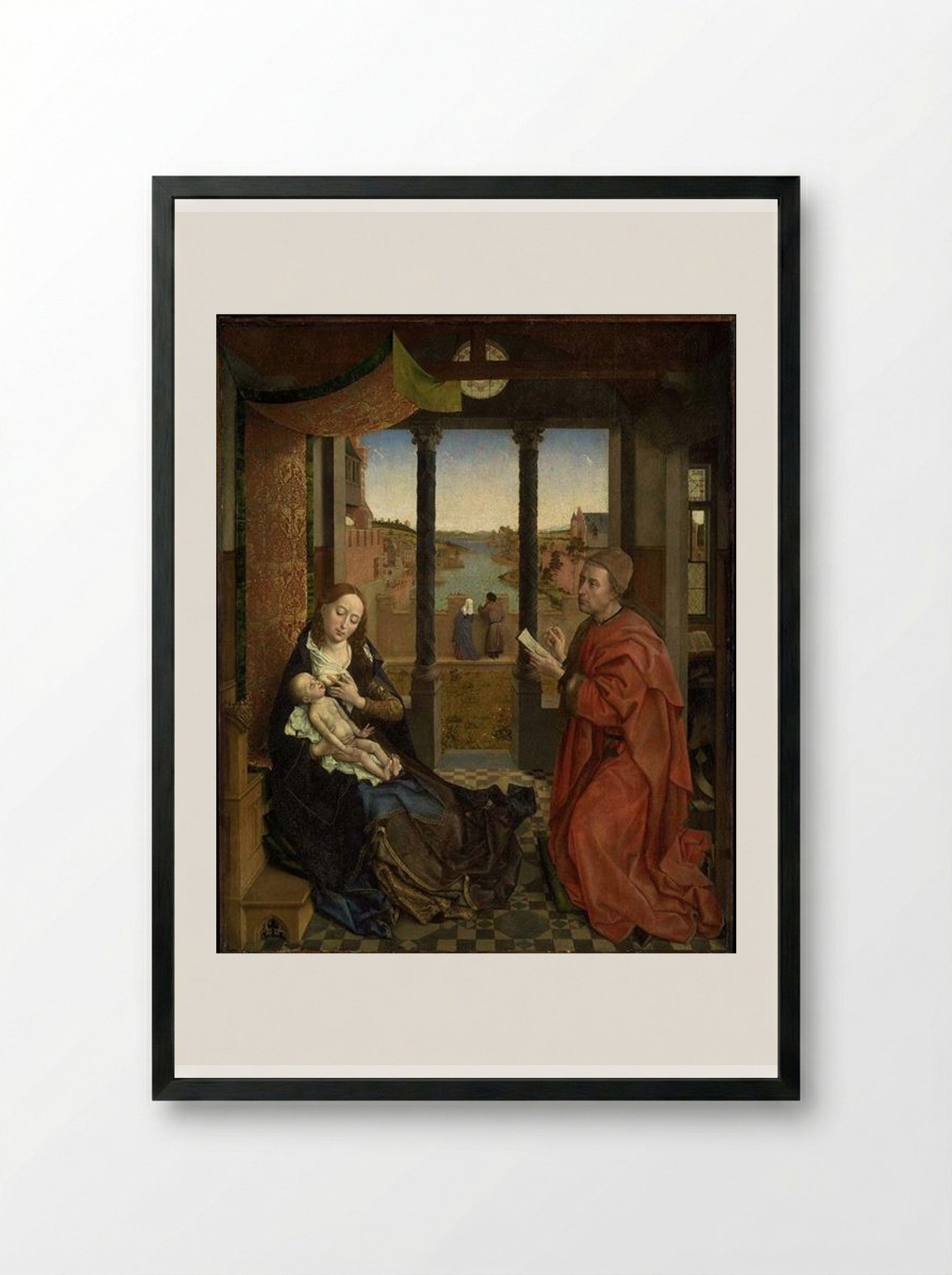 St. Luke Drawing a Portrait of the Virgin Mary - Rogier van der Weyden - Framed Print Black