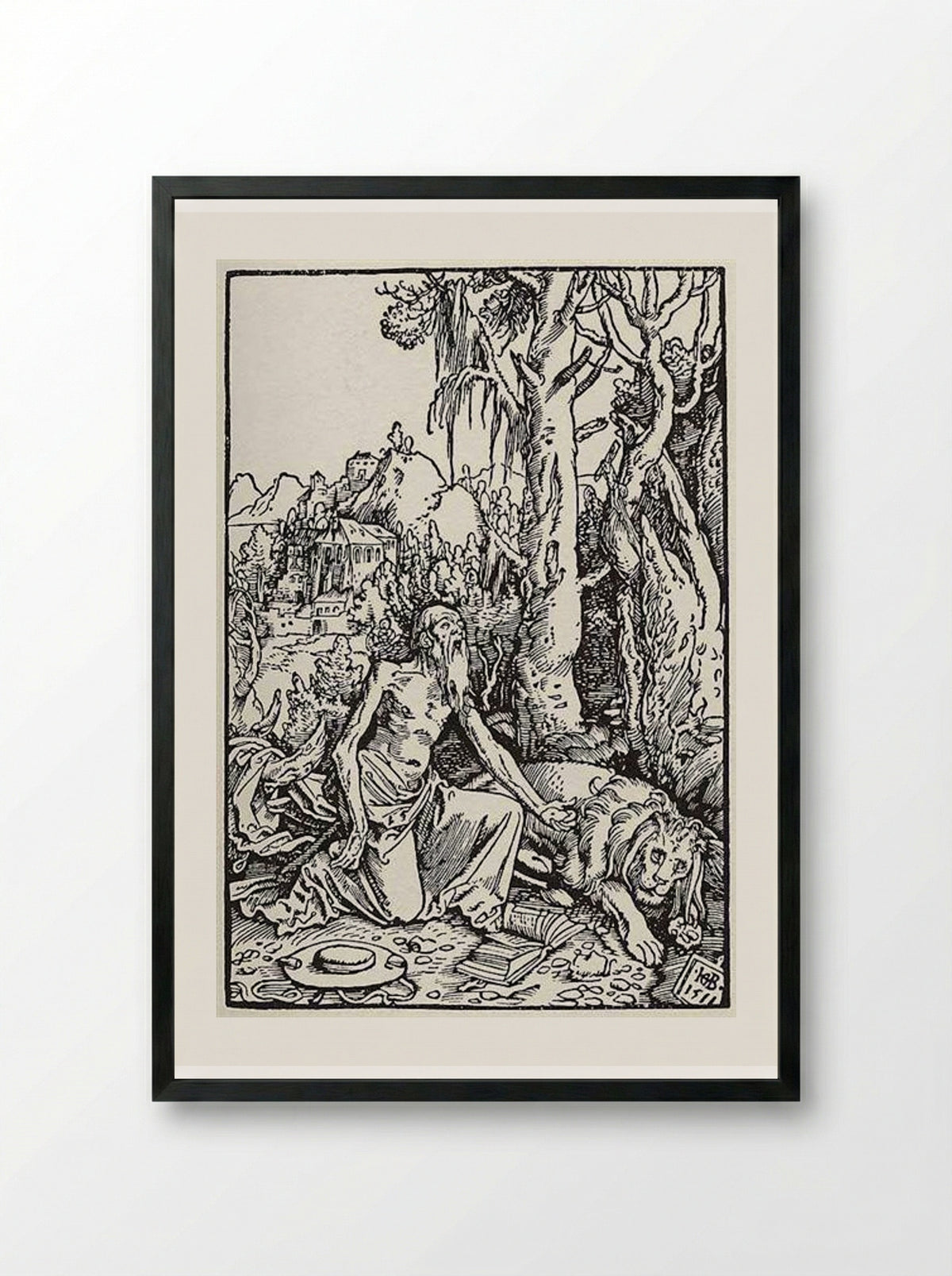 St. Jerome in the Wilderness - Hans Baldung Grien - Framed Print Black