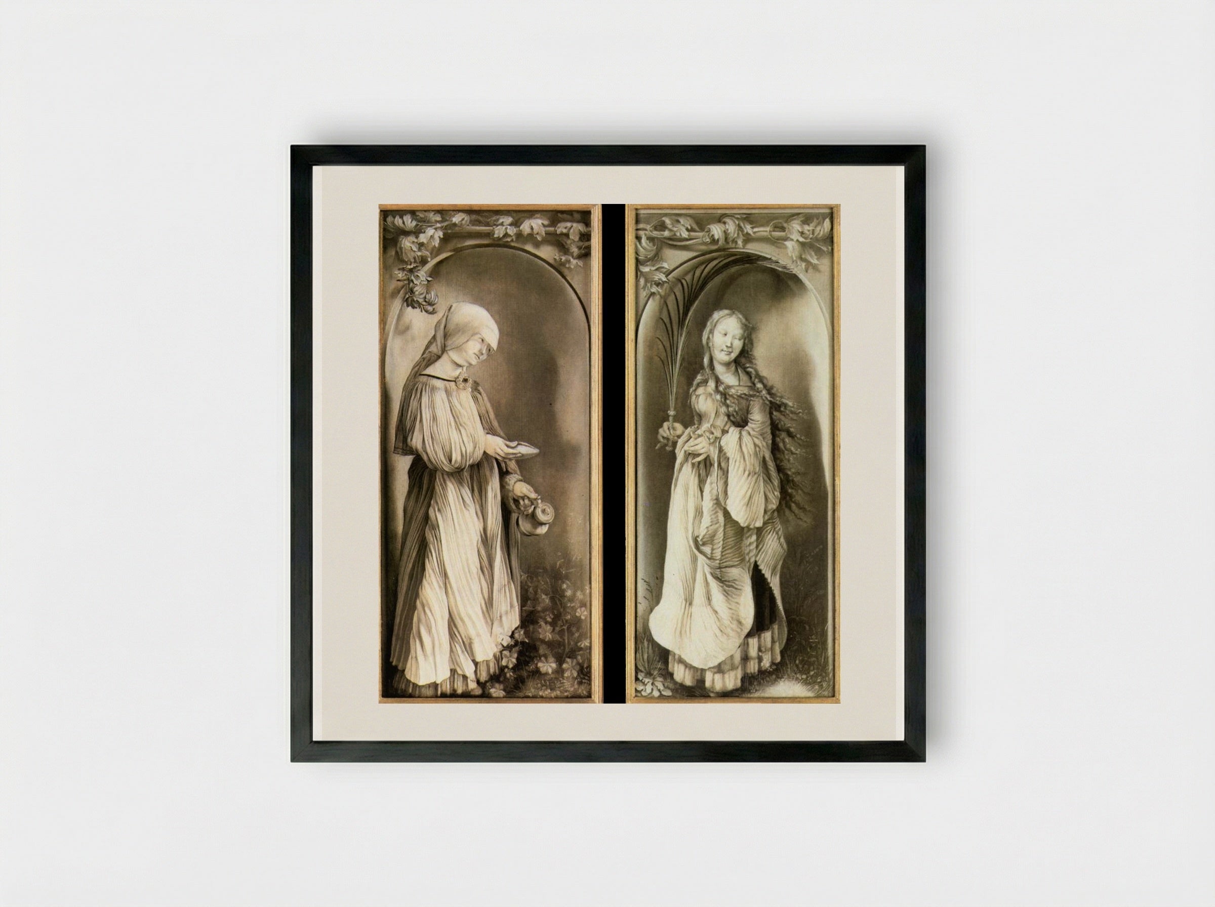 St. Elizabeth and a Saint Woman with Palm - Matthias Grünewald - Framed Print Black