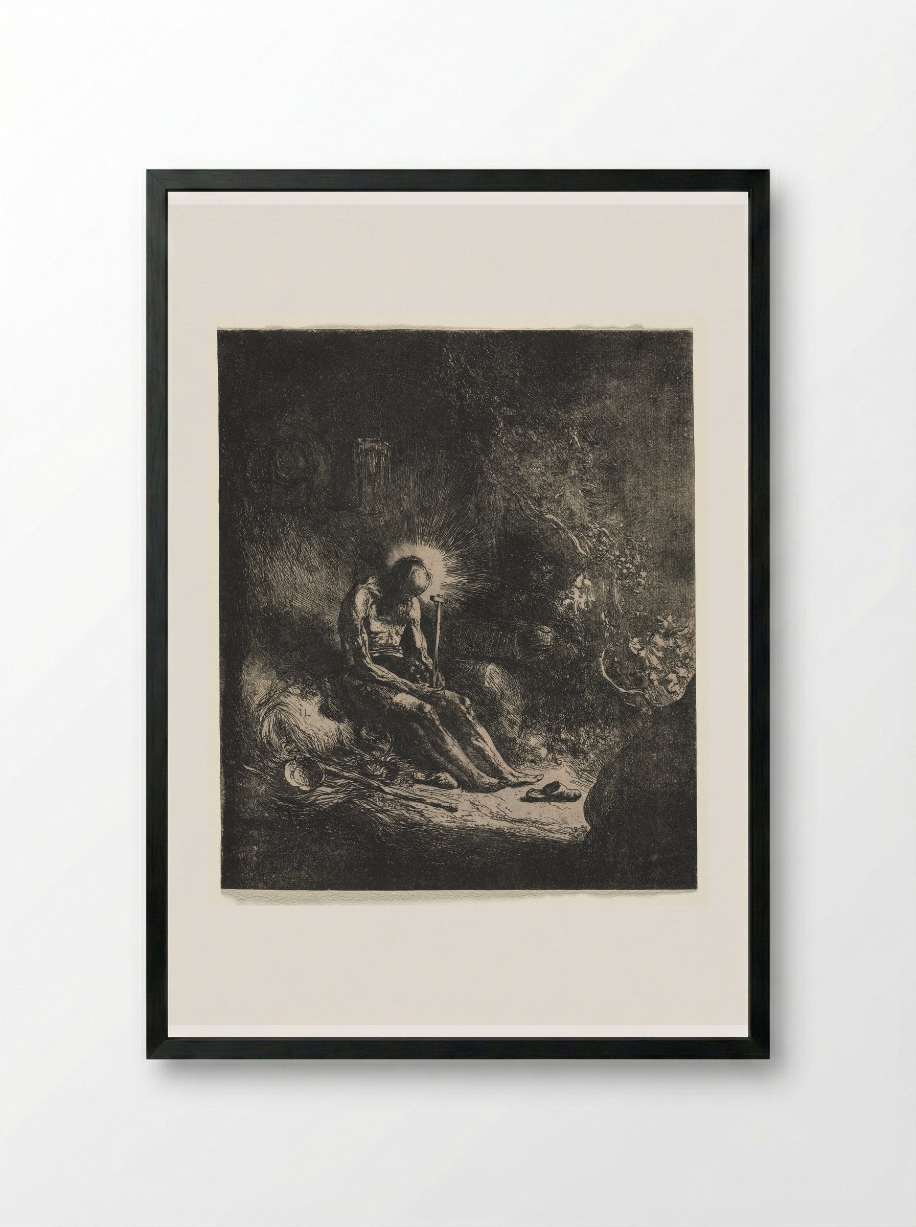 St. Jerome in the Wilderness - Jan Lievens - Framed Print Black
