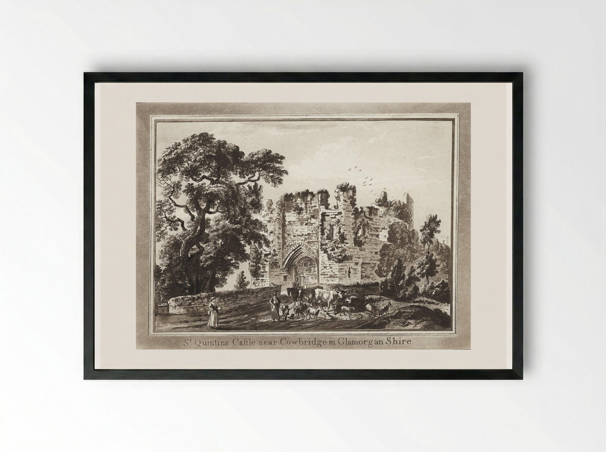 St. Quintins Castle near Cowbridge in Glamorgan Shire - Paul Sandby - Framed Print Black
