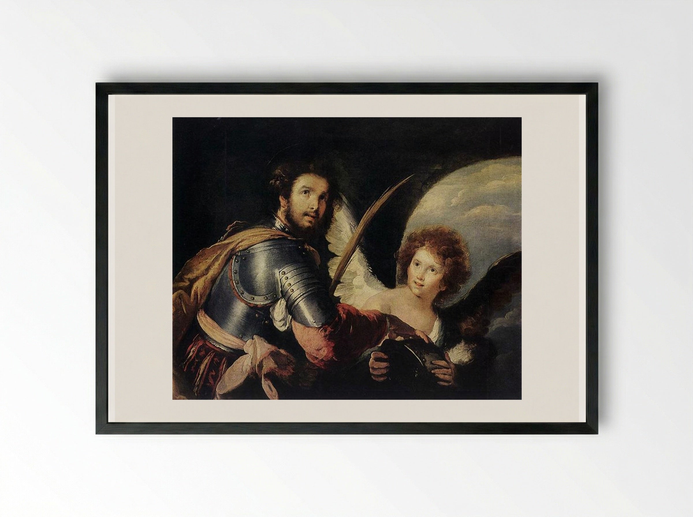 St. Maurice and the Angel - Bernardo Strozzi - Framed Print Black