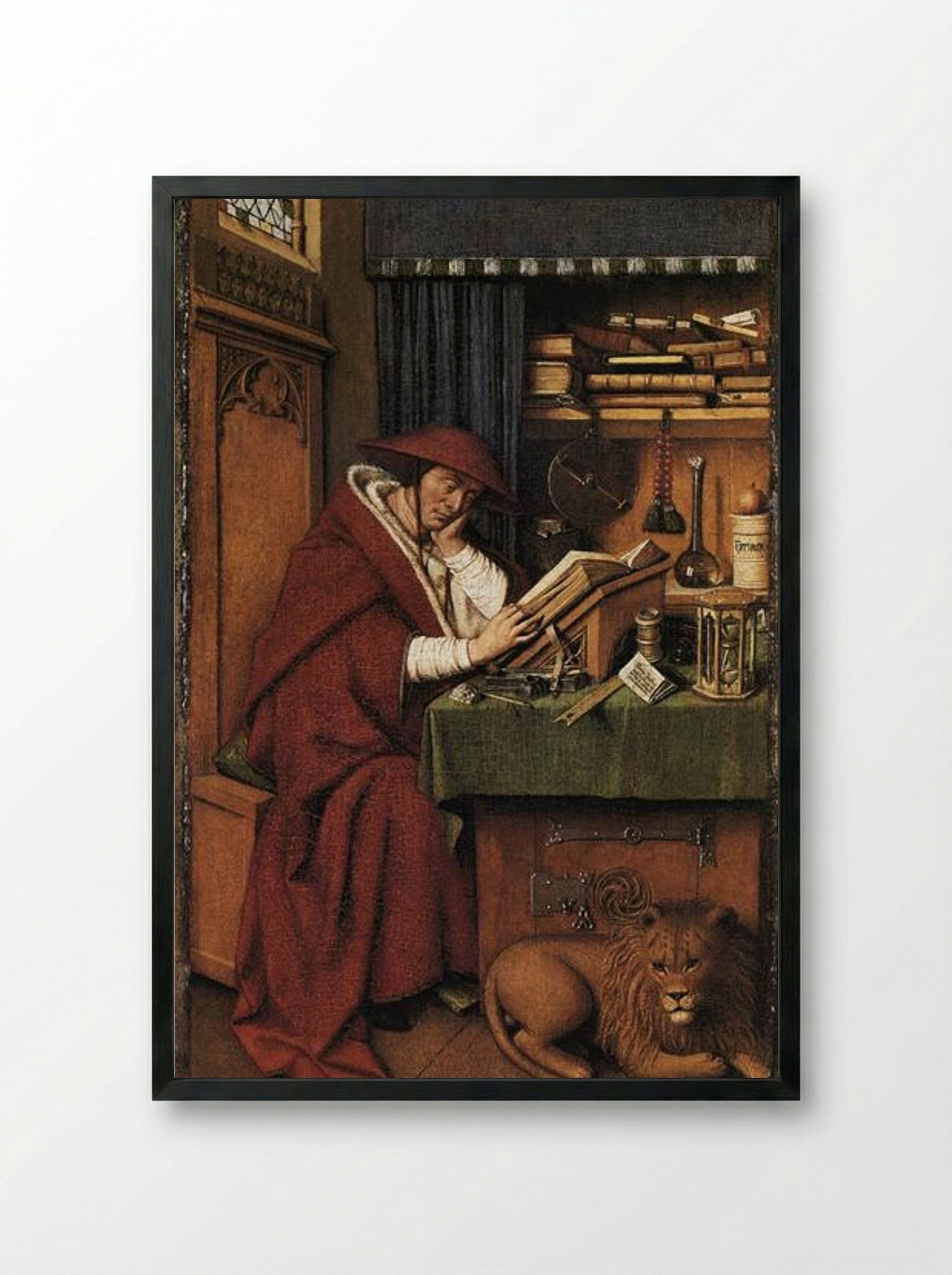 St. Jerome in his Study - Jan van Eyck - Framed Print Black