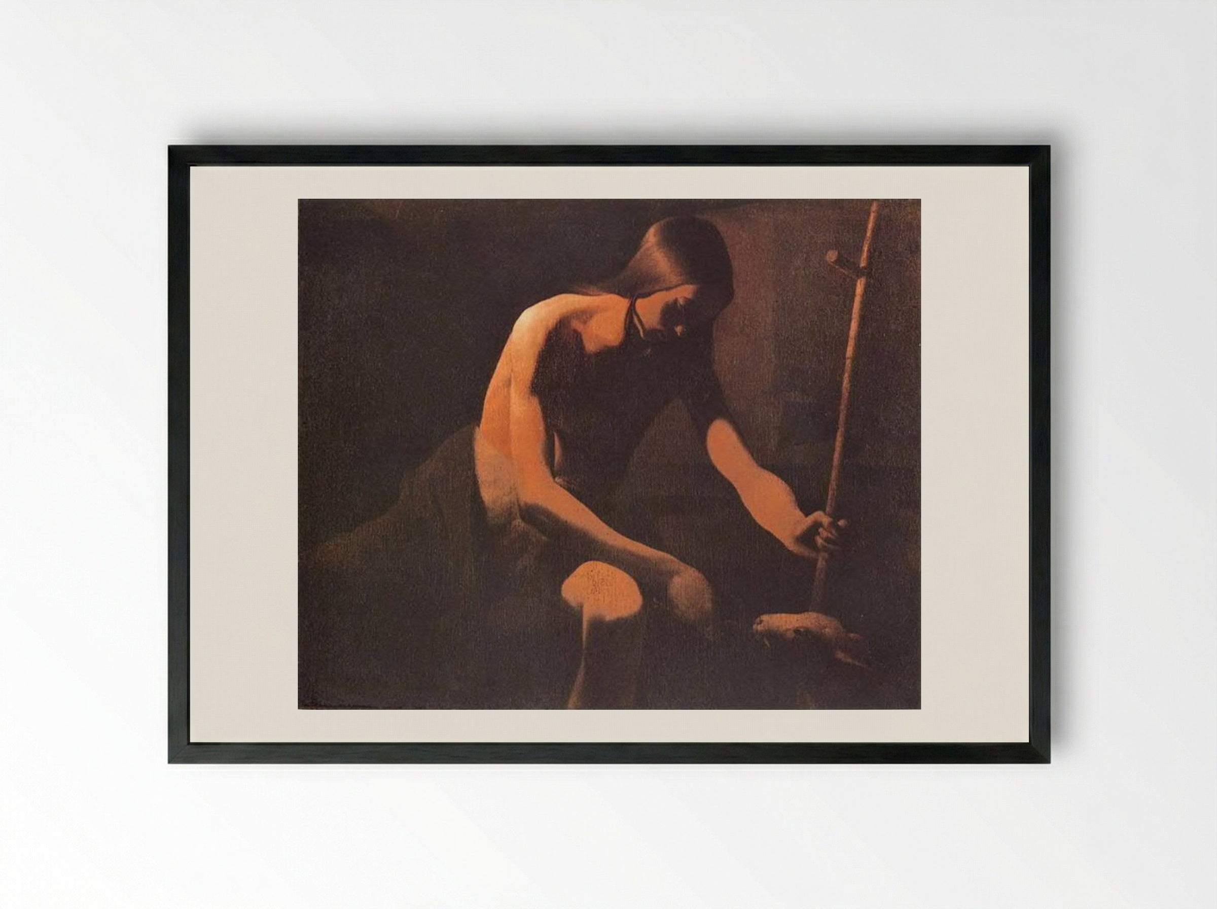 St. John the Baptist in the Desert - Georges de la Tour - Framed Print Black