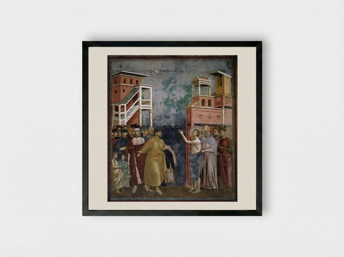 St. Francis Renounces all Worldly Goods - Giotto di Bondone - Framed Print Black