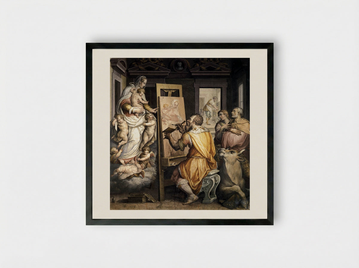 St. Luke Painting the Virgin - Giorgio Vasari - Framed Print Black