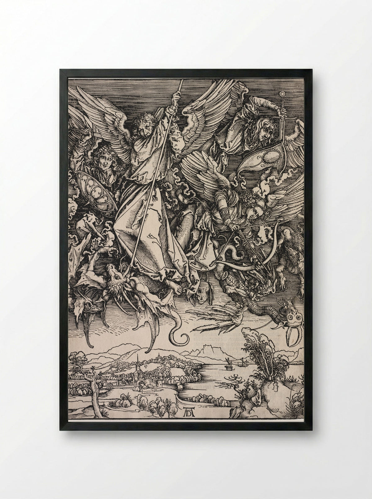 St. Michael Fighting the Dragon - Albrecht Dürer - Framed Print Black
