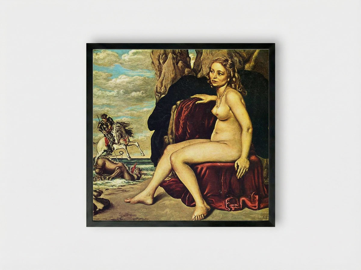 St. George Killing the Dragon - Giorgio de Chirico - Framed Print Black