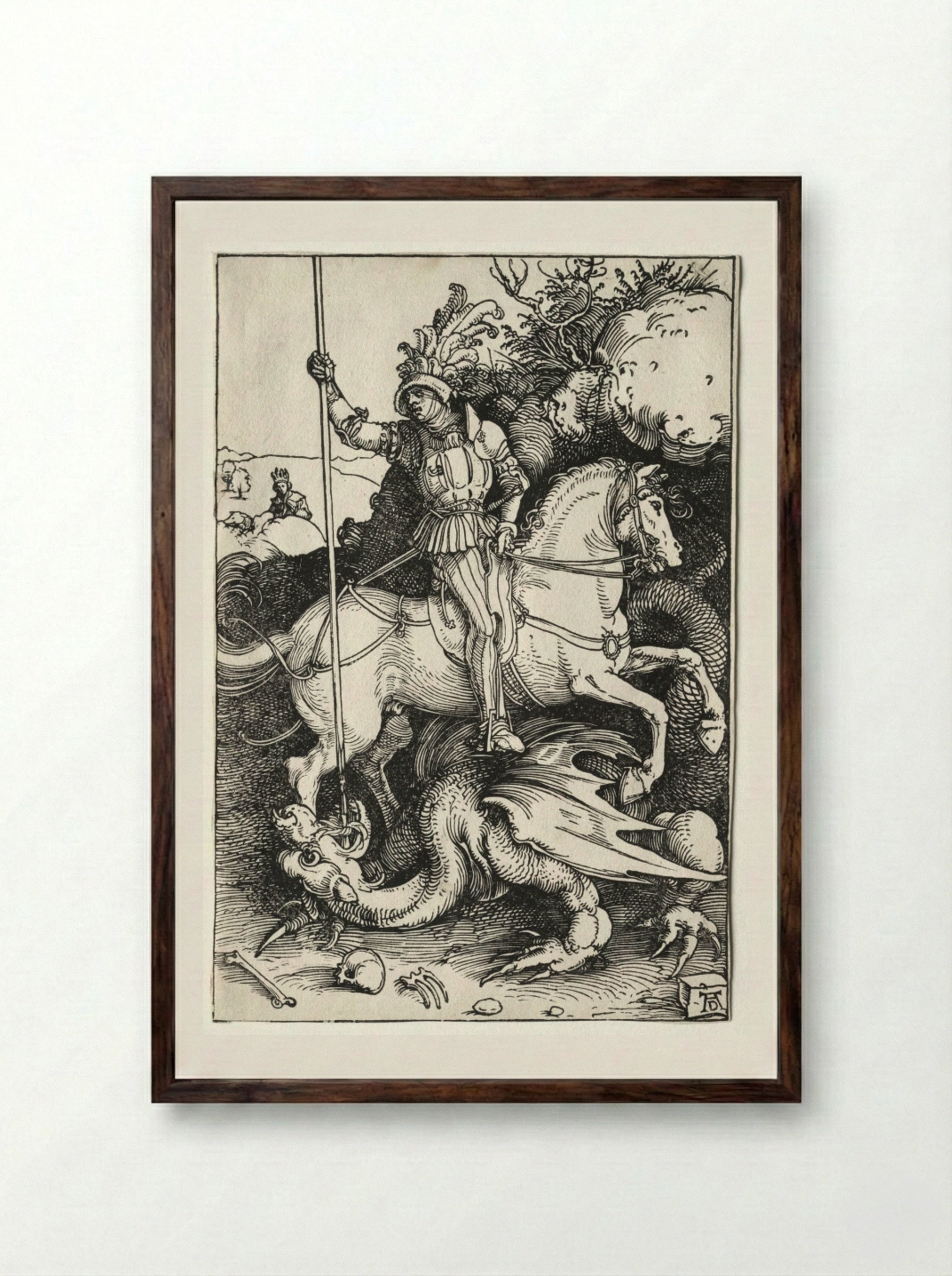 St. George on Horseback - Albrecht Dürer - Framed Print Dark Wood
