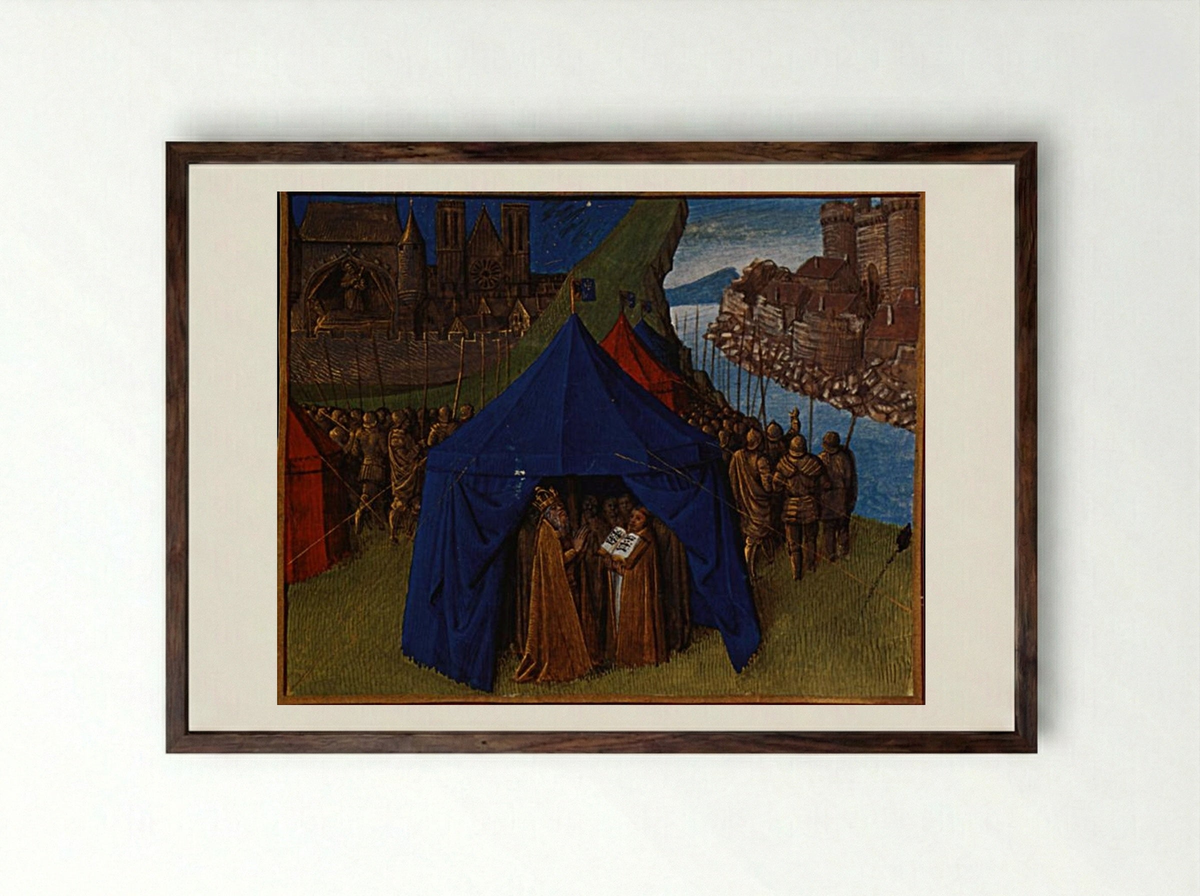 St. Jacques appears to Charlemagne - Jean Fouquet - Framed Print Dark Wood