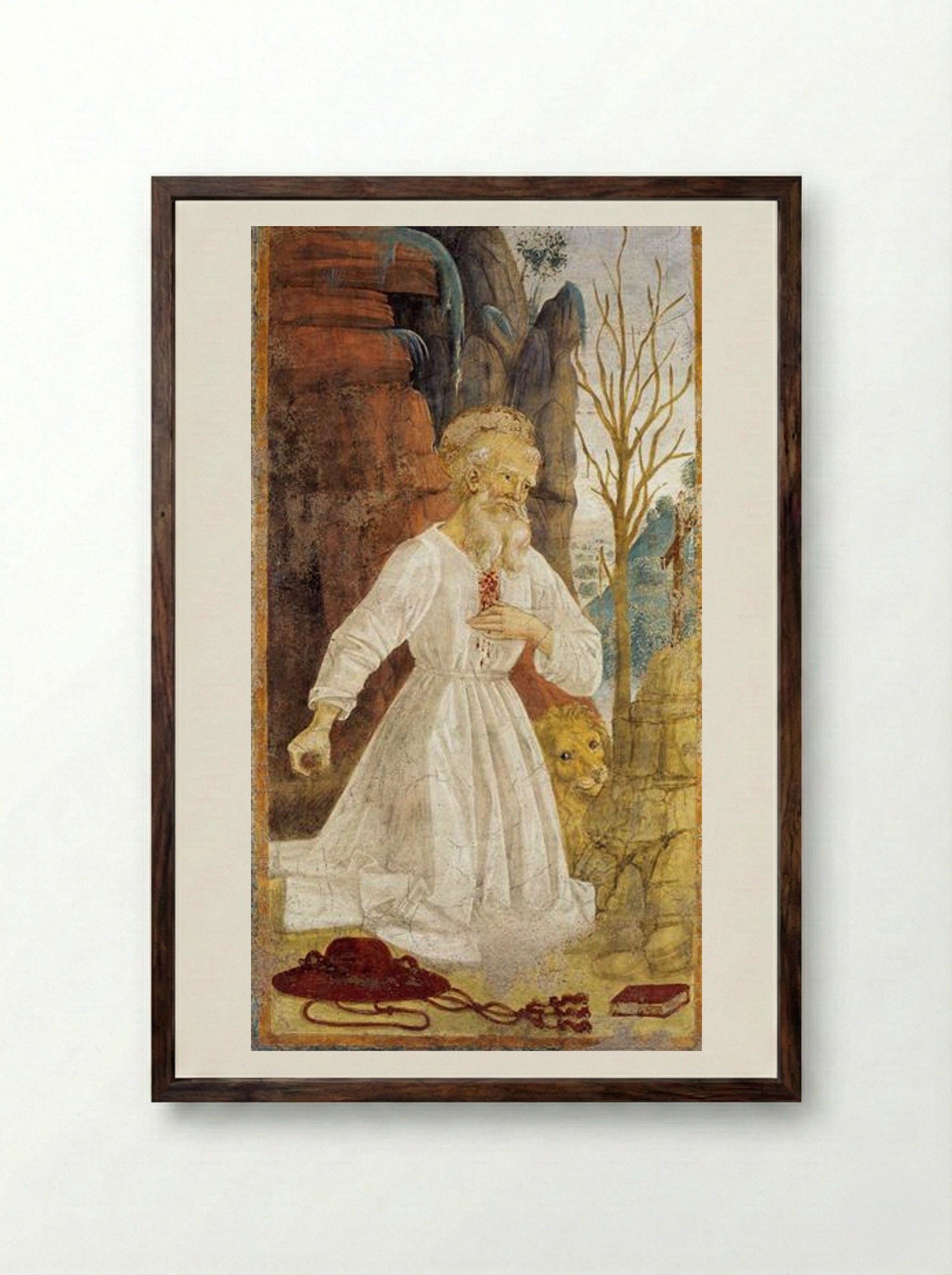 St. Jerome in Penitence - Pietro Perugino - Framed Print Dark Wood