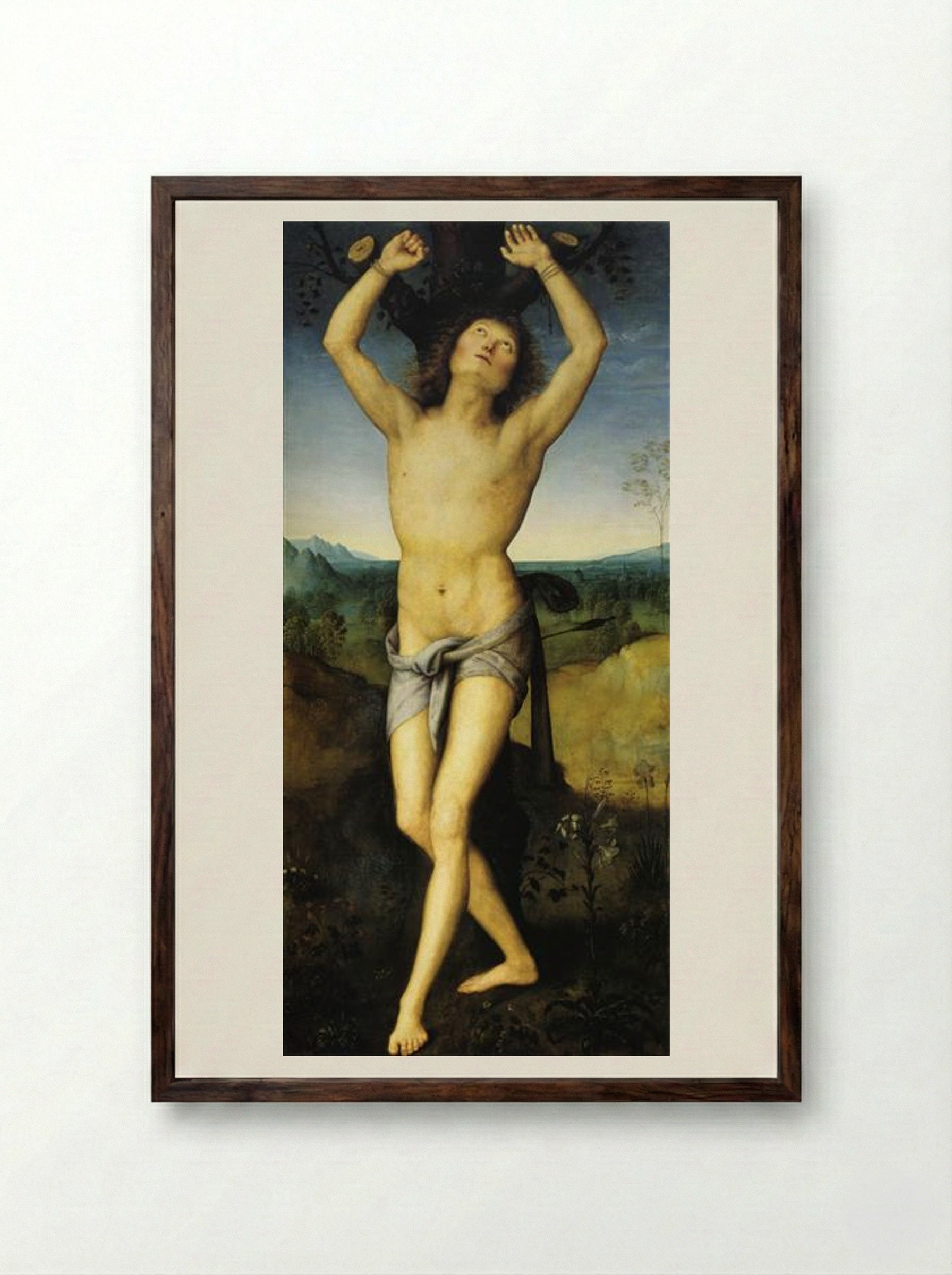 St. Sebastian - Pietro Perugino - Framed Print Dark Wood