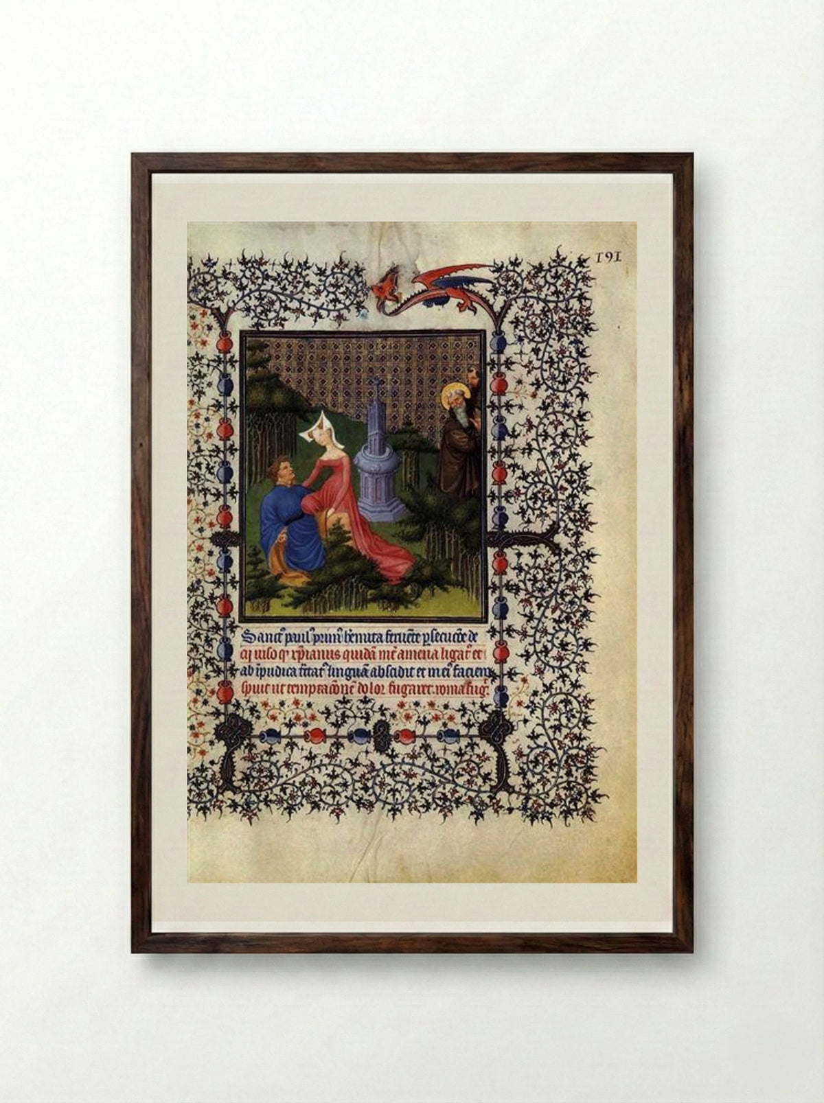 St. Paul the Hermit - Limbourg brothers - Framed Print Dark Wood