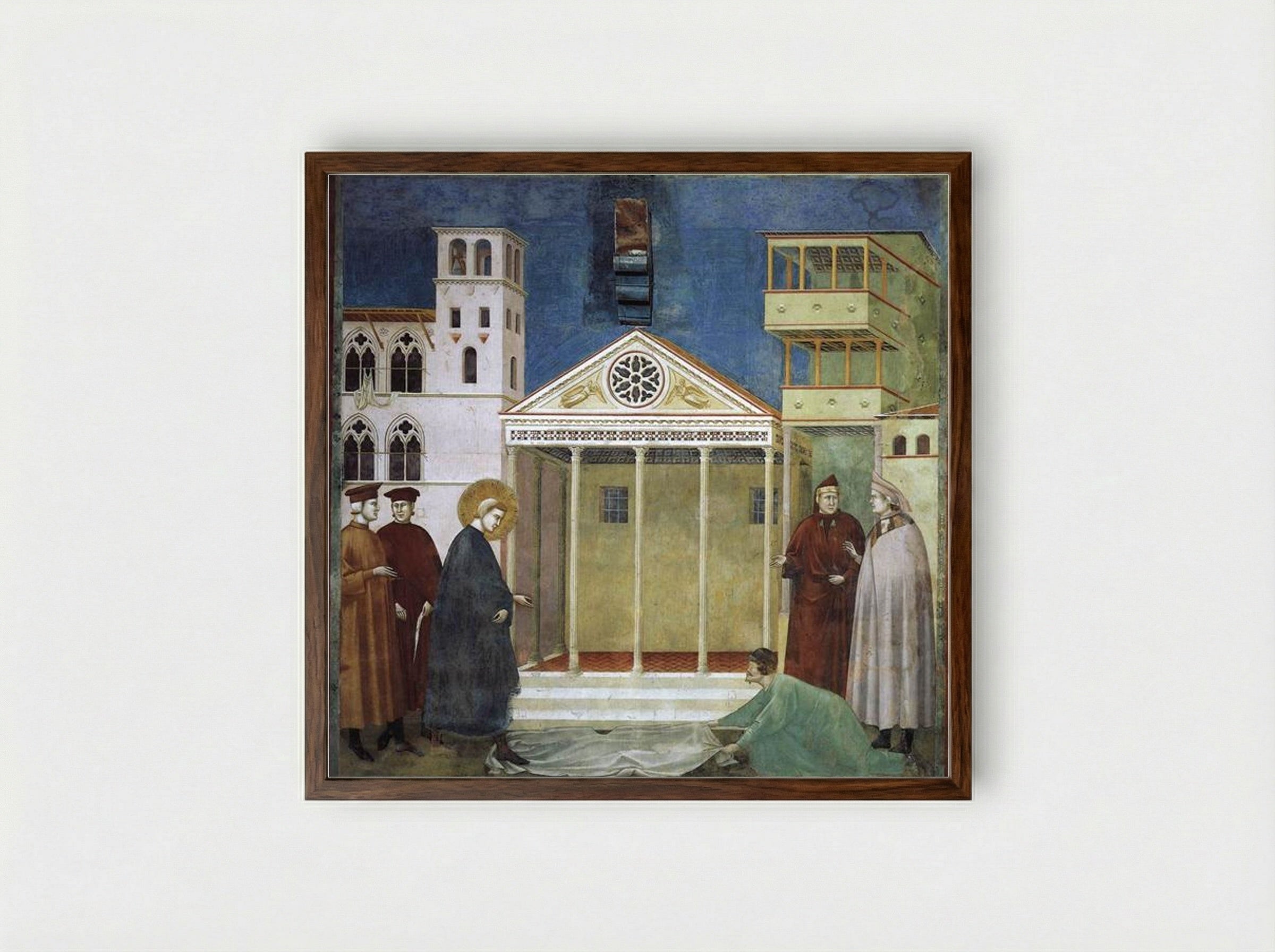 St. Francis Honoured by a Simple Man - Giotto di Bondone - Framed Print Dark Wood