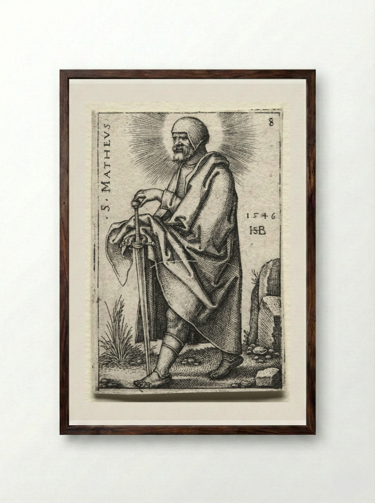 St. Matthew - Hans Sebald Beham - Framed Print Dark Wood