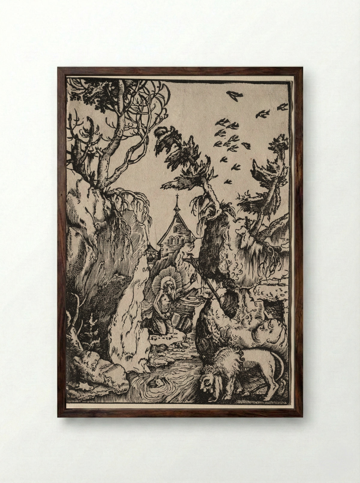 St. Jerome in the Wilderness - Hans Baldung - Framed Print Dark Wood