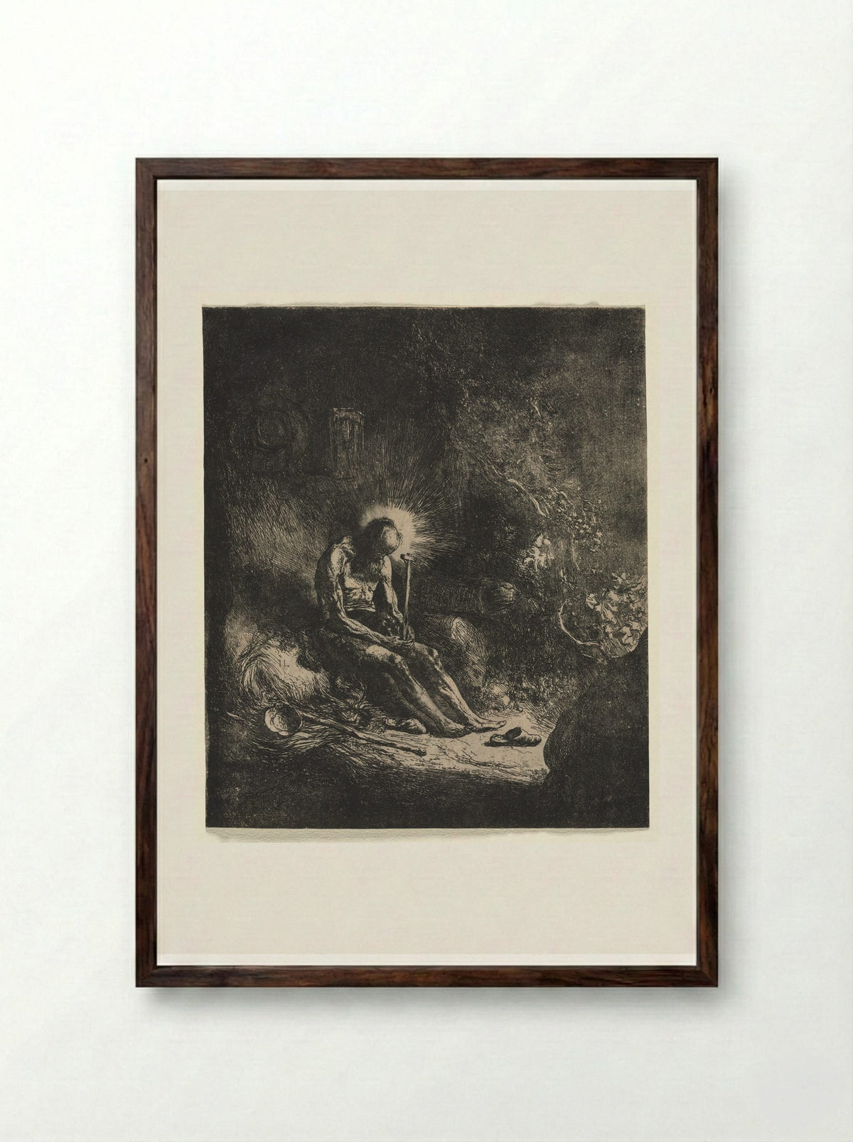 St. Jerome in the Wilderness - Jan Lievens - Framed Print Dark Wood